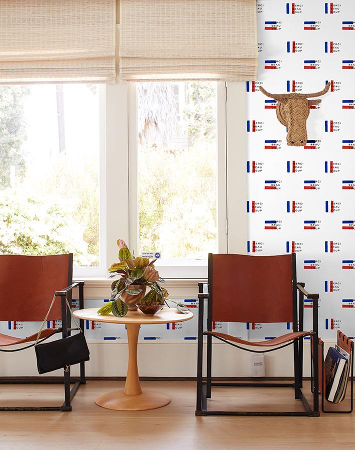 Clare V. White 'Merci Flag' Wallpaper - Elegant French-Inspired Home Decor for Living Room, Bedroom & Dining Room