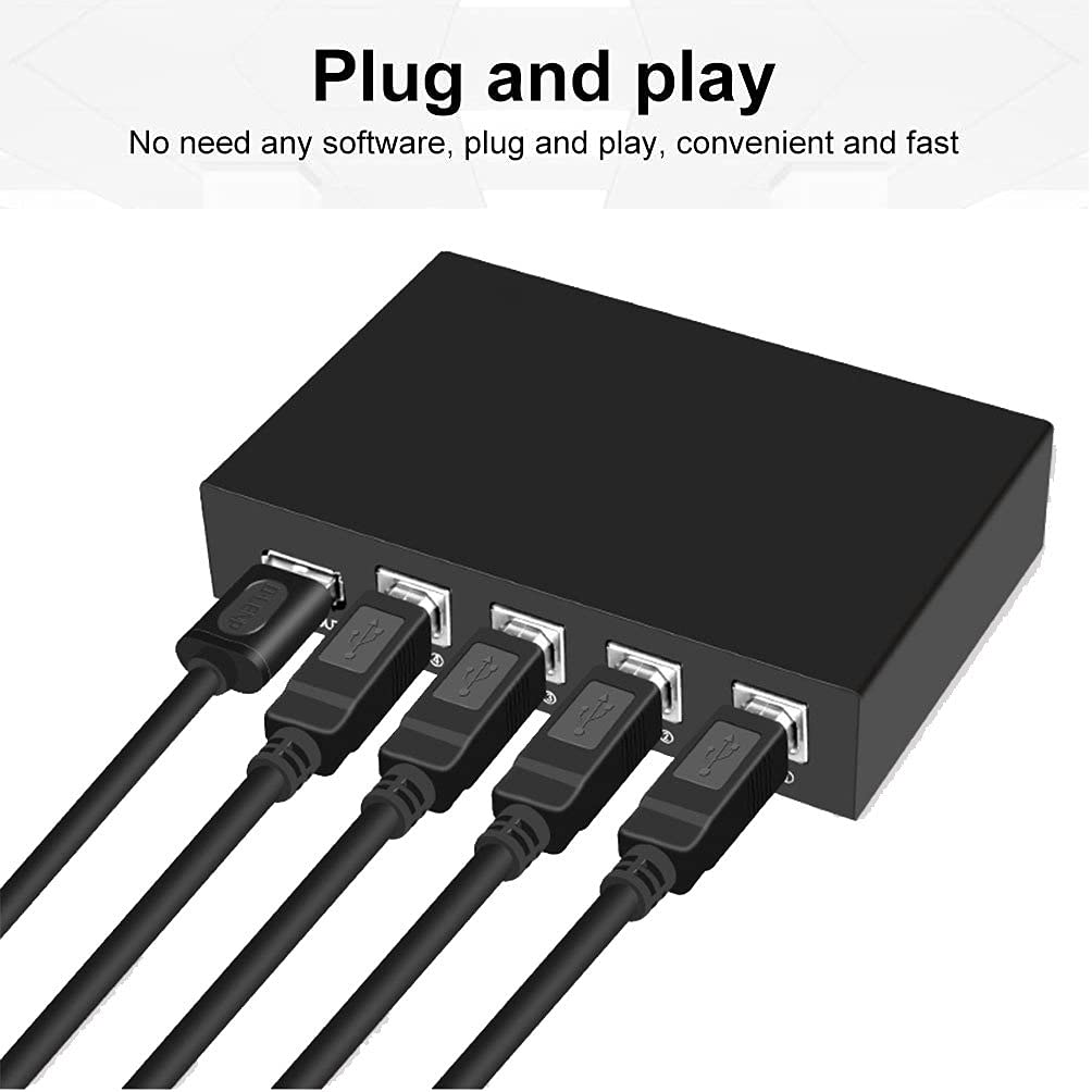 4-Port USB 2.0 Printer Sharing Switch Hub with 4 USB A to B Cables - Manual USB Switch for Multiple Printers & Scanners - Perfect for Office, Home & Small Business Setup