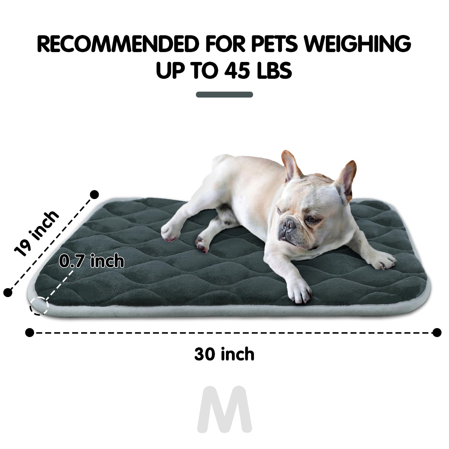 FurryBaby Non-Slip Dog Bed Mat - Machine Washable Pet Crate Pad for Kennels & Travel (30x19 Inch, Gray) - Perfect for Indoor Sleeping, Car Rides & Vet Visits