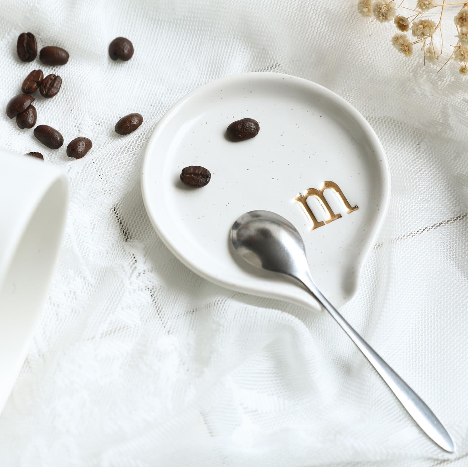 COLLECTIVE HOME - Personalized Monogram Ceramic Spoon Rest for Coffee & Tea, 3.8 Inch Mini Teaspoon Holder, Durable Kitchen Countertop Accessory for Coffee Bar, Stove, or Dining Table - Perfect for Home, Office, or Restaurant Use