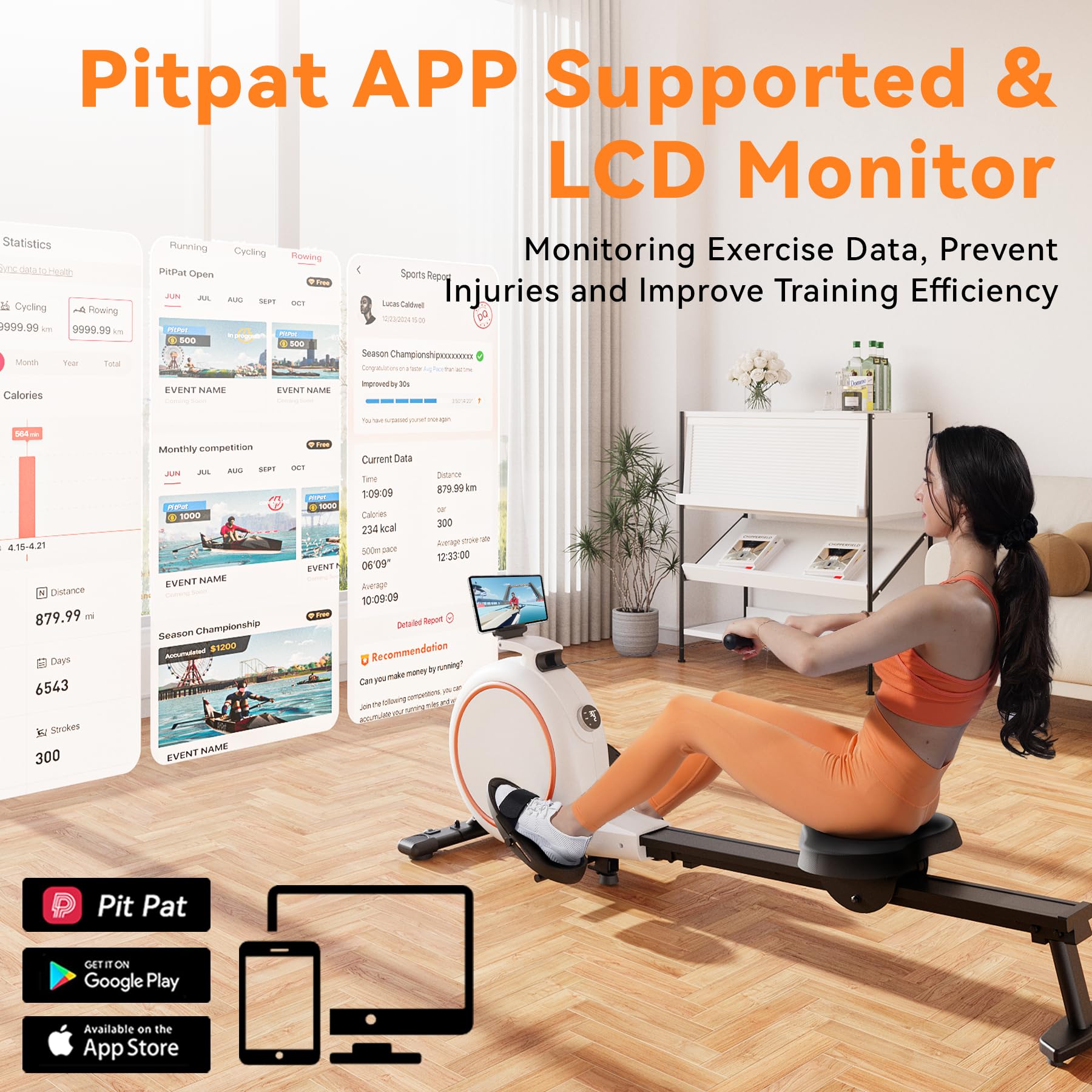 Magnetic Rowing Machine for Home - 32-Level Quiet Resistance Rower with LED Monitor, 300 lbs Weight Capacity - Perfect for Full-Body Workout, Cardio Training & Home Gym - Includes Tablet Holder & Comfortable Seat - App Supported for Fitness Tracking & Virtual Rowing Experience