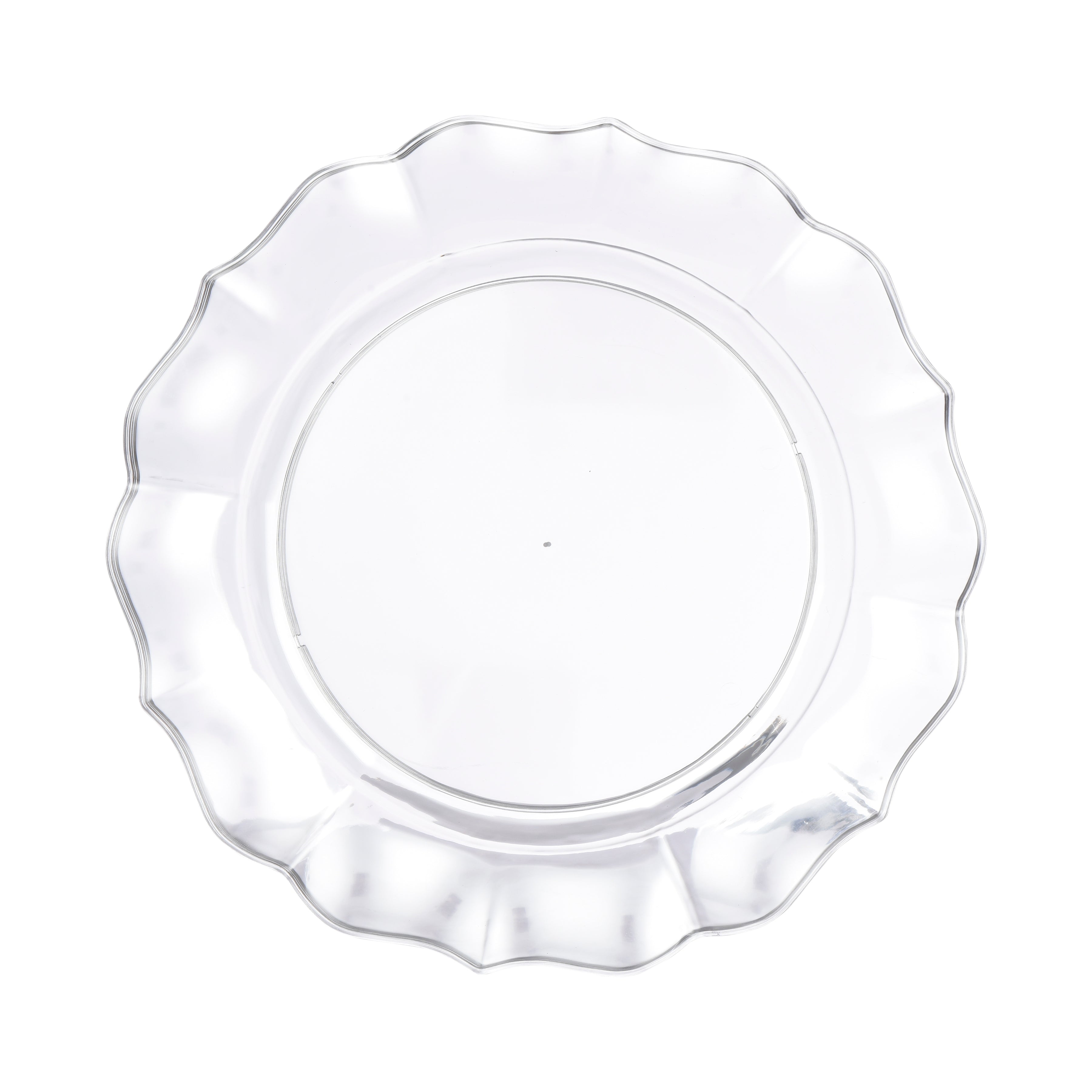 Eco-Friendly Clear Round Plastic Plates with Scalloped Edge - 50 Pack Disposable Dinner Plates for Parties, Picnics & Events - BPA-Free, Durable & Stylish Tableware
