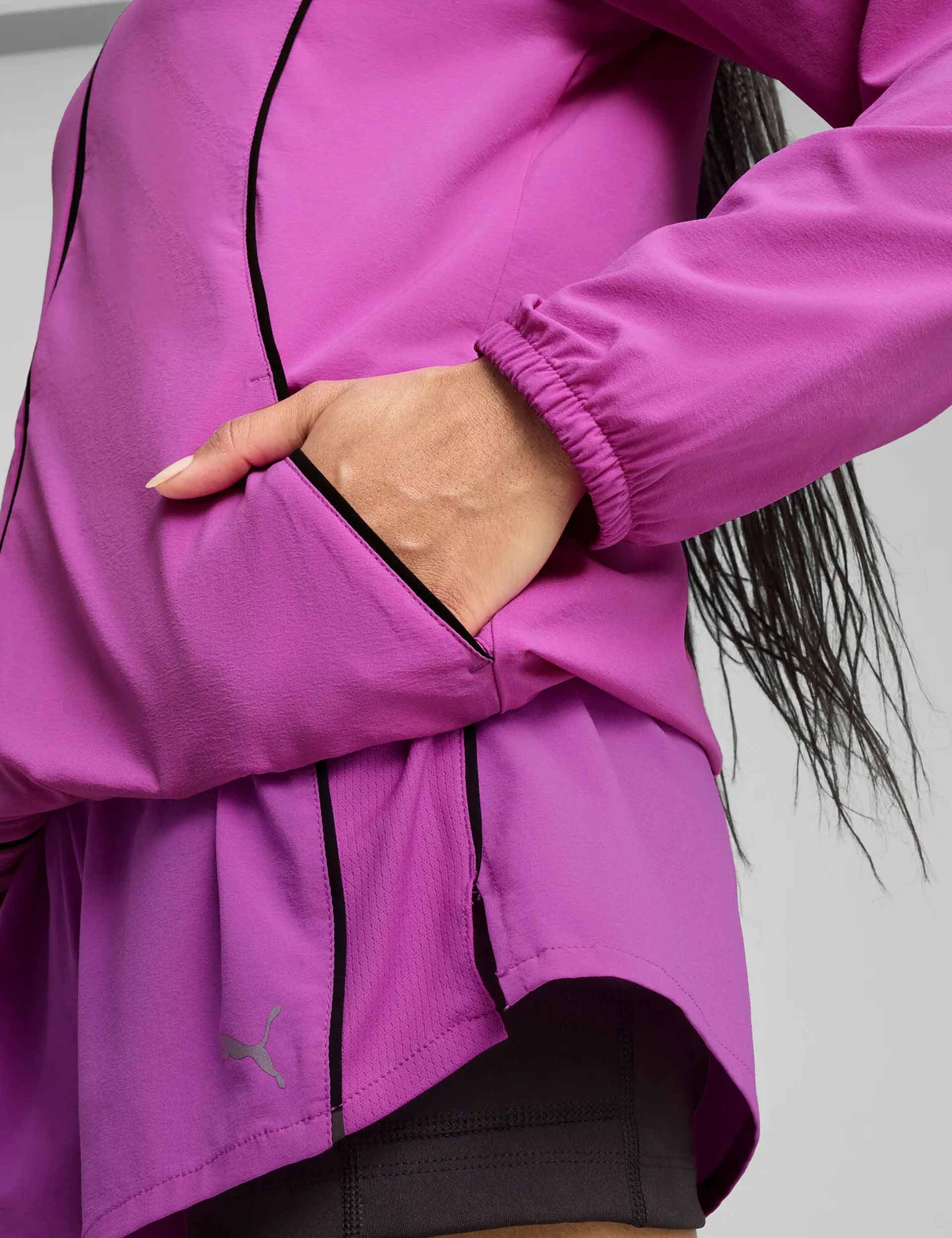 Run Velocity Woven Jacket for Women - Lightweight Windbreaker, Breathable Running Jacket with Zipper Pockets - Wild Berry Color - Perfect for Jogging, Hiking & Outdoor Activities