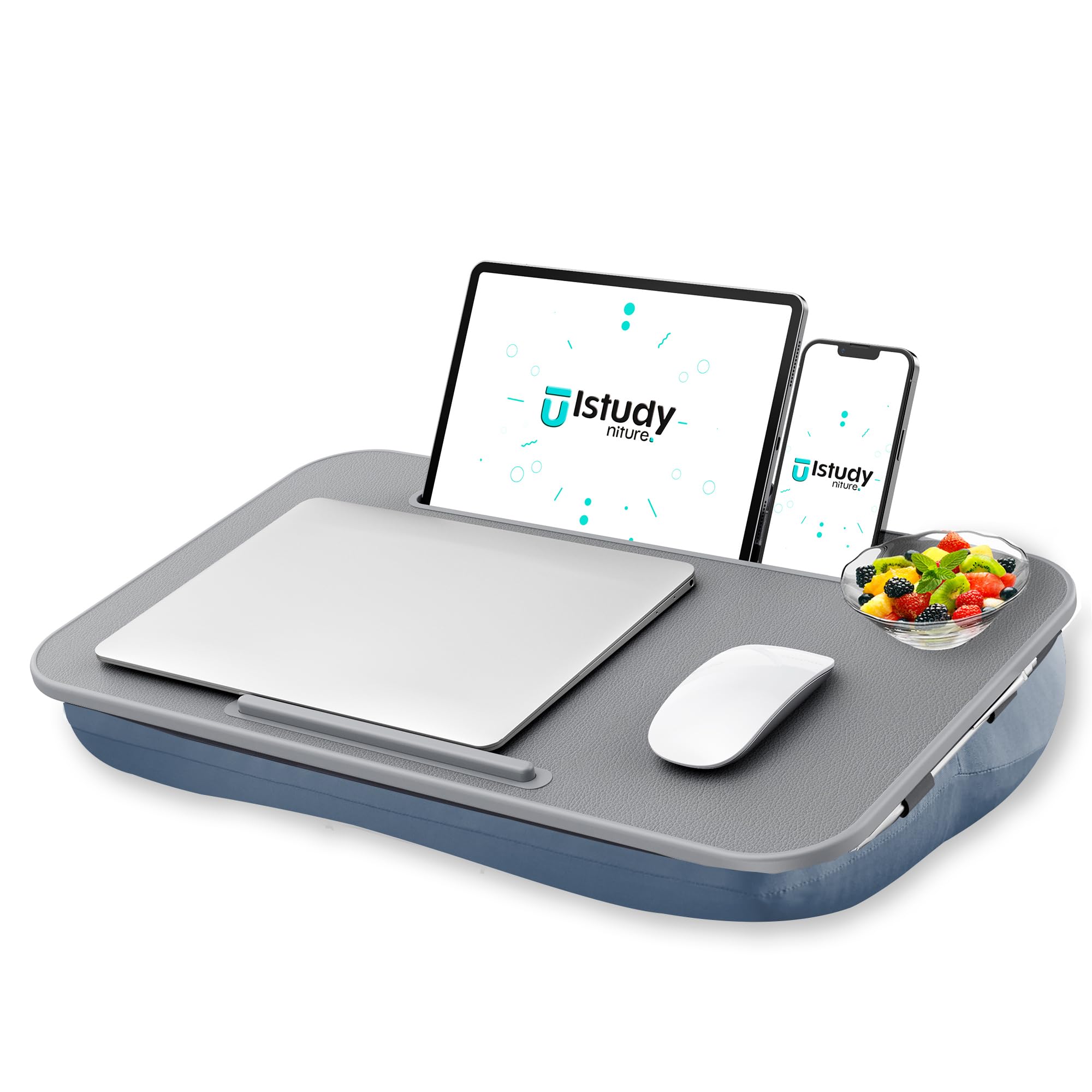 Ergonomic Lap Desk for Laptop with Cushion - Portable Laptop Tray Fits Up to 17 Inch Notebooks, Removable & Washable Pad - Perfect for Bed, Couch, Home Office Work - Stylish Grayish Blue by ISTUDYNITURE (Large Size) - Ideal for Remote Work, Studying, and Comfortable Computing Anywhere