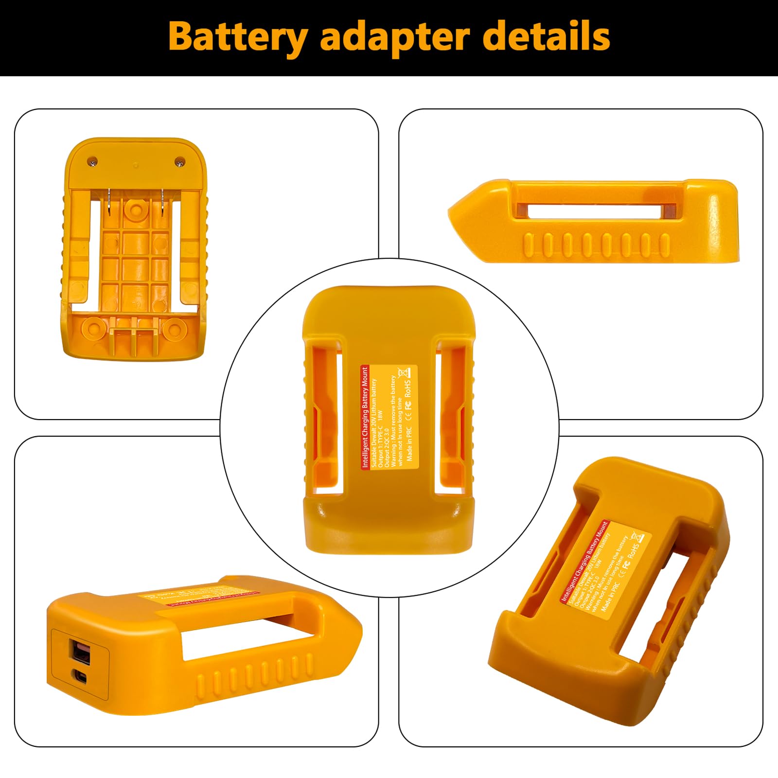 2-Pack USB Charger Adapter for Dewalt 20V/60V Battery - Fast Charging with USB-A & USB-C Ports (2.1A) - Power Tool Battery to USB Converter - Perfect for Job Sites, Camping & Emergency Power Backup (Adapter Only)