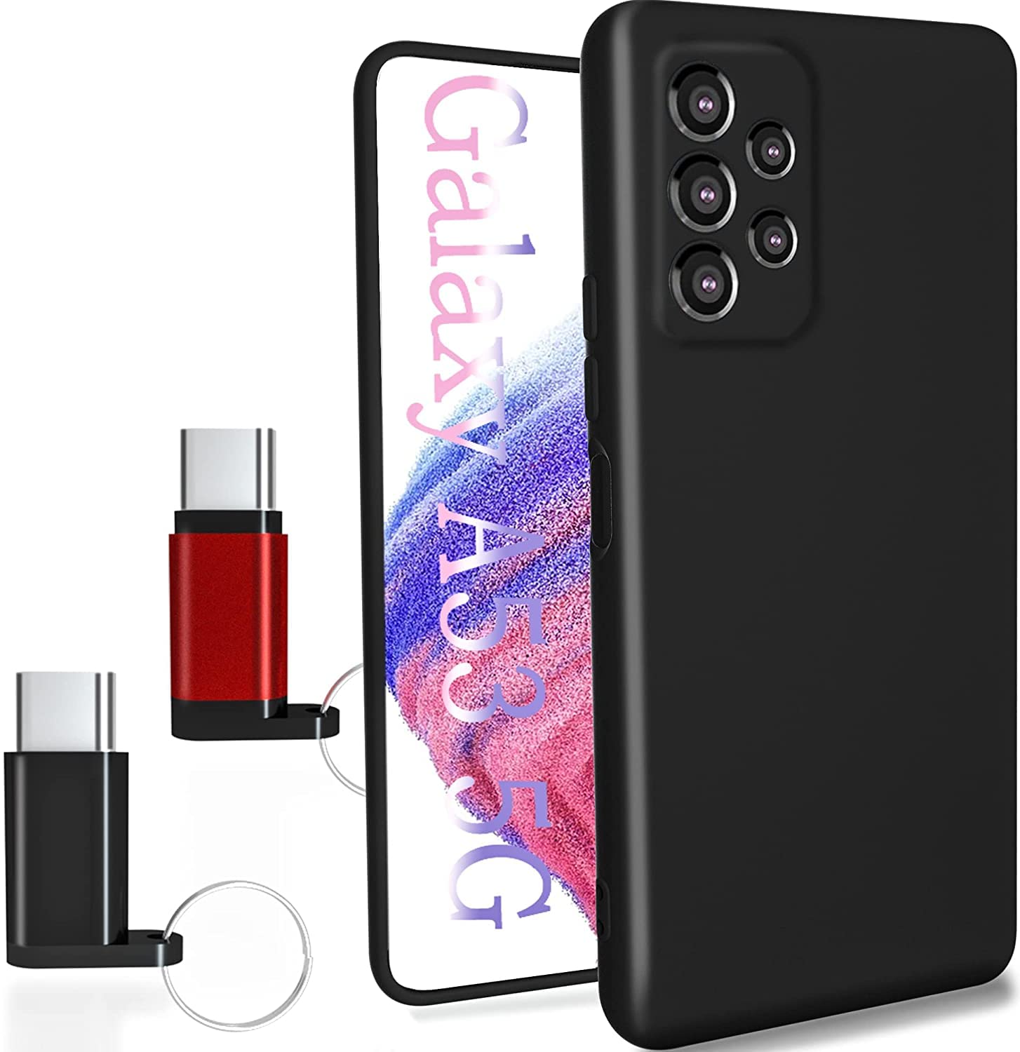 Premium 3-Pack Samsung Galaxy A53 5G Phone Case with Camera Protection - Includes Slim Protective Cover + USB-C Adapters (Black) | Perfect for Travel, Work & Everyday Use