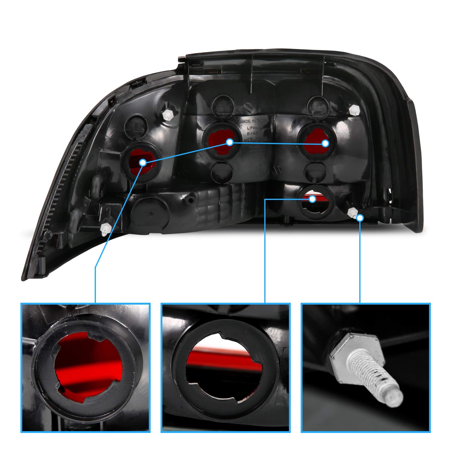 1994-1998 Ford Mustang Black Housing Dark Red LED Brake Tail Lights Set - OE Style Replacement for Passenger & Driver Side | Enhanced Night Visibility & Safety
