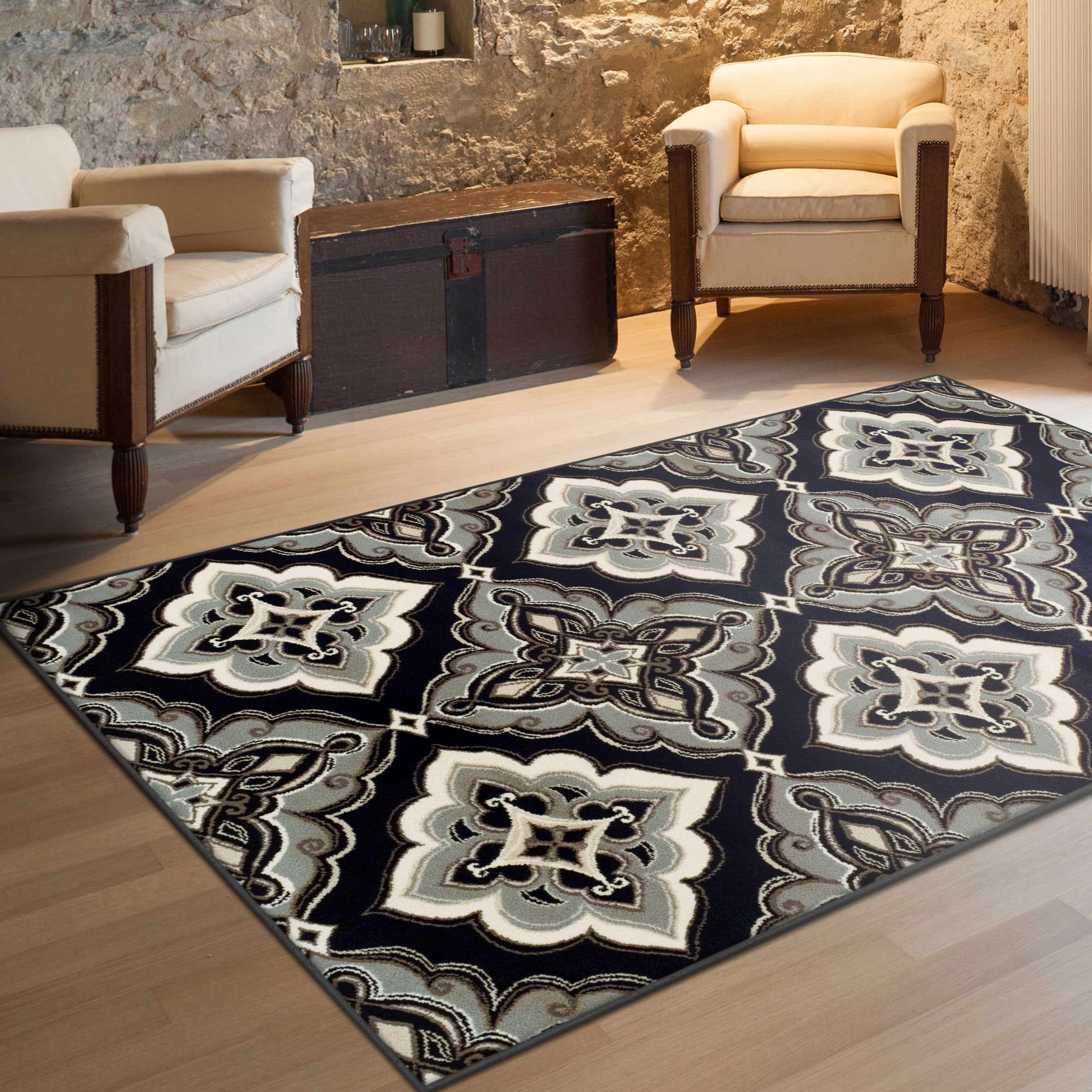 Premium Crawford Floral Medallion Area Rug - Soft Non-Slip Indoor Carpet for Living Room, Bedroom & Dining Room Decor