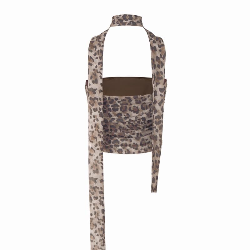 Women's Leopard Print Tube Top - Cheetah Print Strapless Mesh Halter Top for Party, Club & Night Out | Sexy Ruched Bustier for Women | Perfect for Bachelorette, Concerts & Summer Festivals
