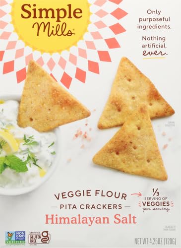 Simple Mills Veggie Pita Crackers with Himalayan Salt - Gluten Free, Vegan, Paleo Friendly Healthy Snacks, 4.25oz (Pack of 1) | Perfect for Lunch Boxes, Parties & On-the-Go Snacking