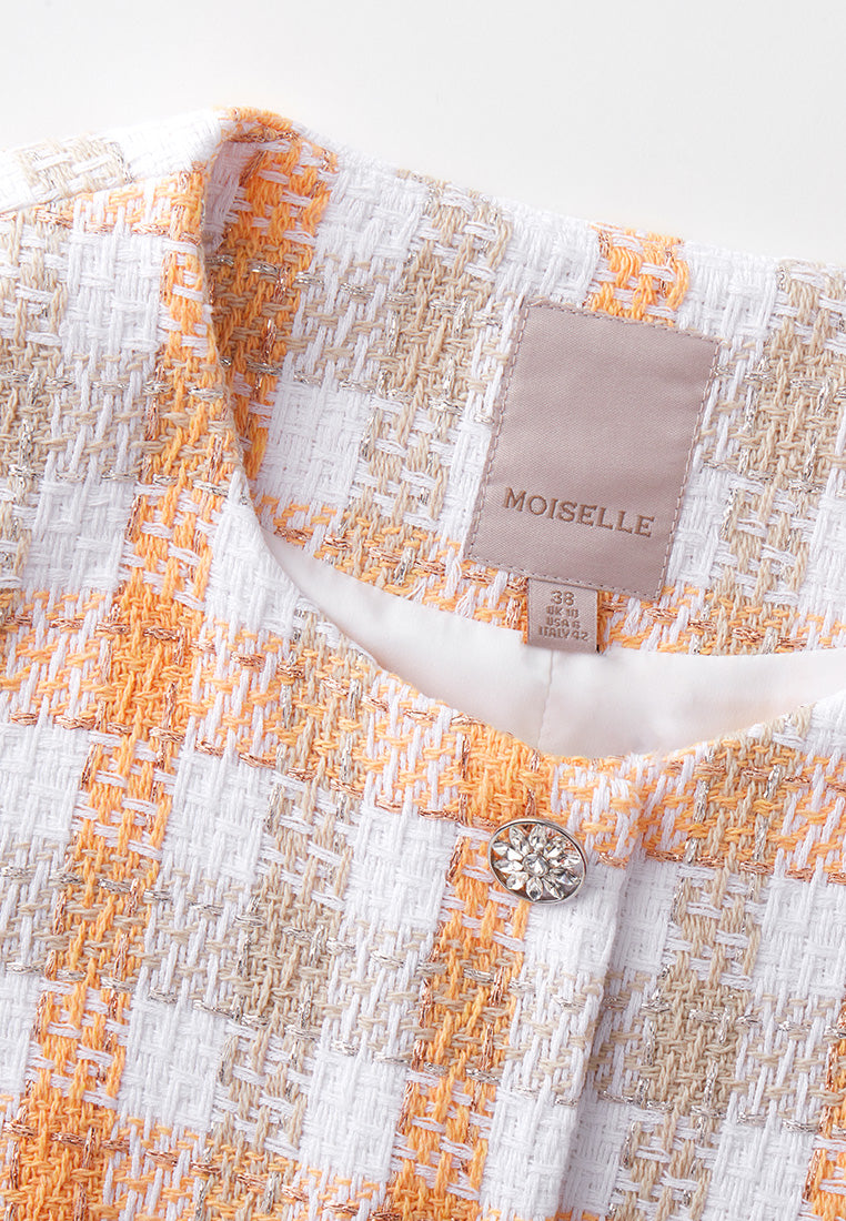 Pastel Tone Cropped Tweed Jacket for Women - Elegant Spring/Summer Blazer - Perfect for Office, Dating & Special Occasions