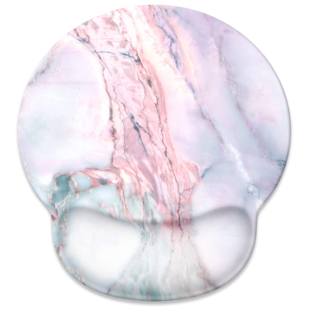 Ergonomic Mouse Pad with Wrist Rest - Non-Slip Rubber Base Gaming Mousepad for Computer & Laptop - Cute Pink Textured Marble Design (250x230x5mm) - Perfect for Office Work, Gaming & Long Computer Sessions