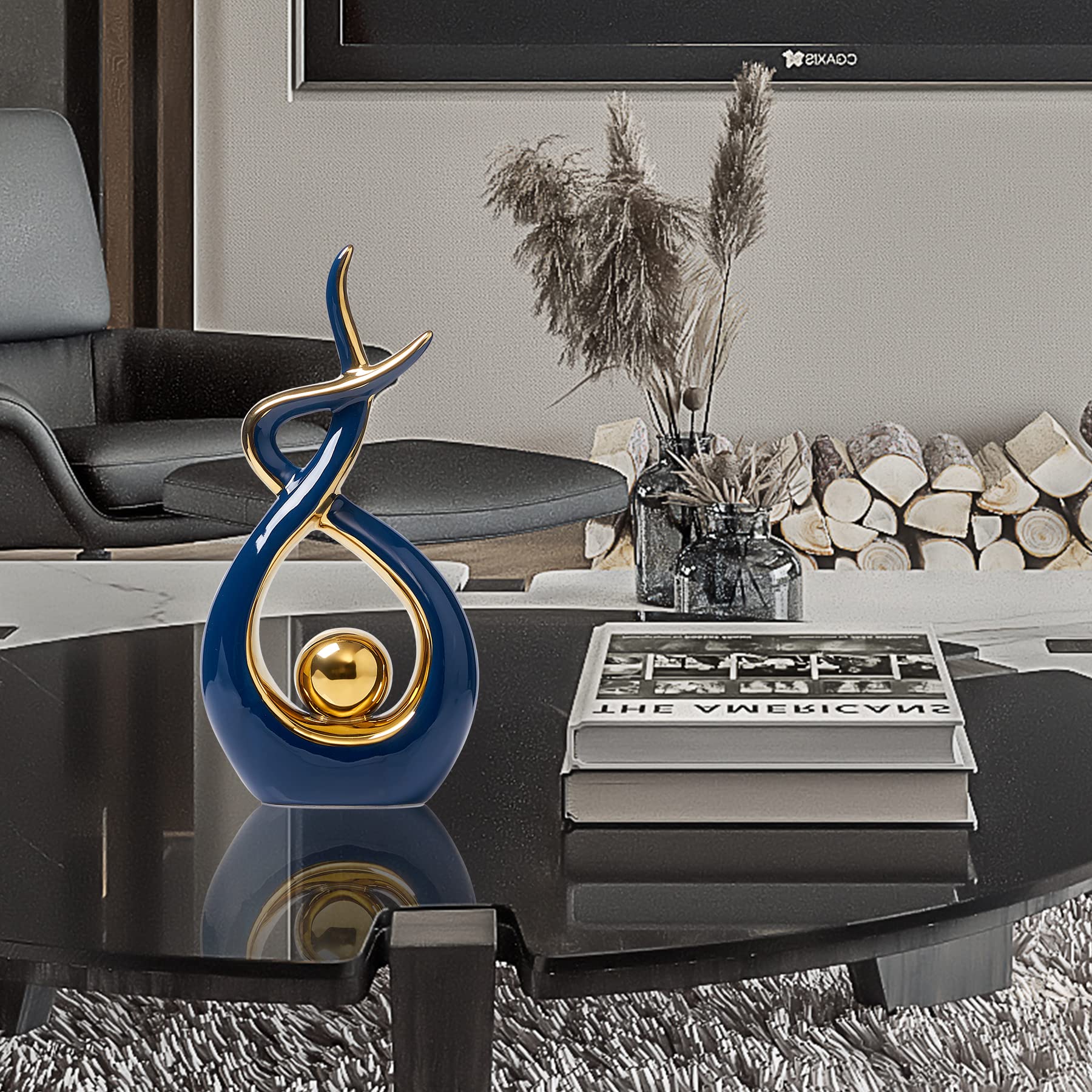 Modern Ceramic Stature - Blue Large Art Sculpture for Coffee Table & Living Room Decor | Elegant Home Centerpiece for Dining Table & Office Display | FJS Home Decor Accents