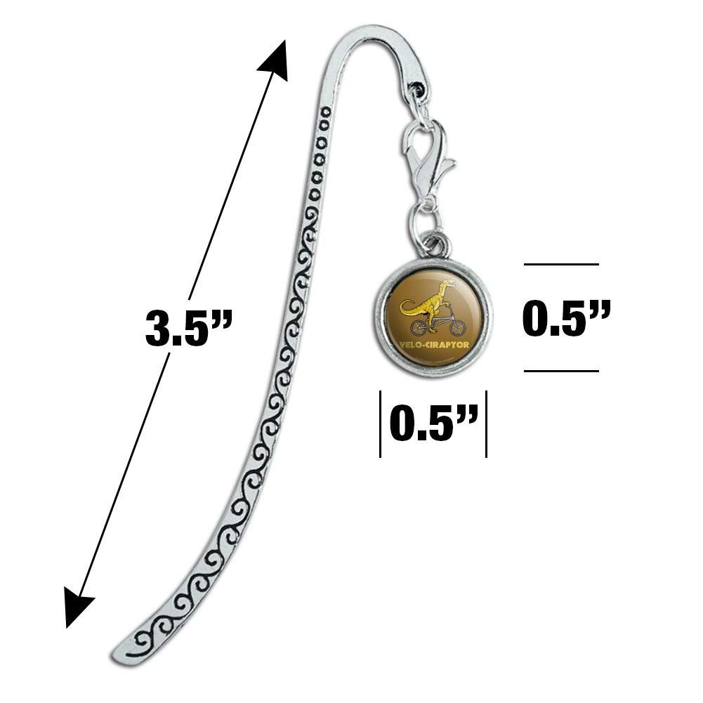 Funny Velociraptor Bike Riding Metal Bookmark - Dinosaur Themed Page Marker with Charm - Perfect Gift for Book Lovers & Cycling Enthusiasts
