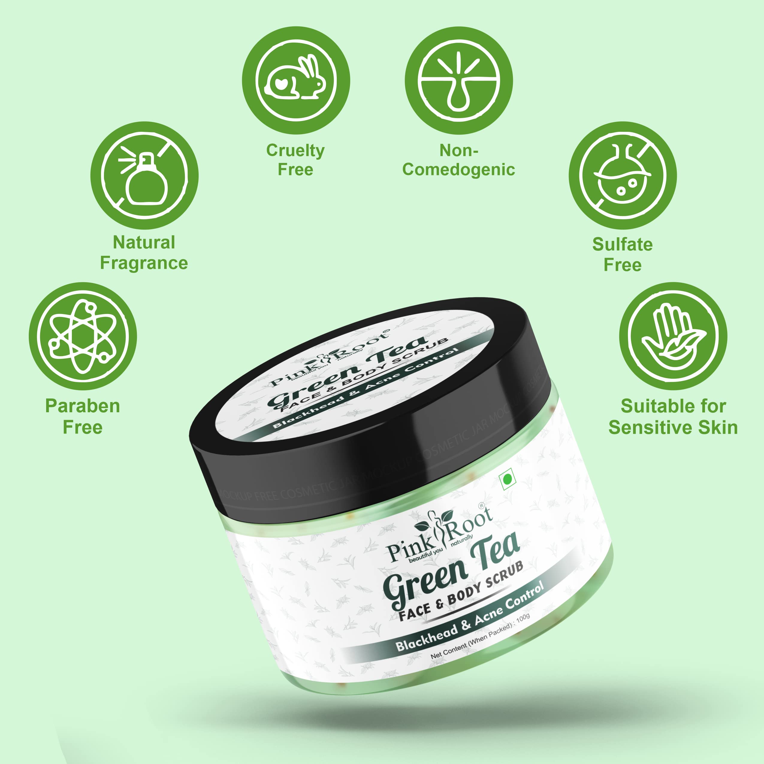 Organic Pink Root Green Tea Face & Body Scrub 100g - Exfoliating & Brightening Skincare for Glowing Skin - Perfect for Daily Use & Spa Days