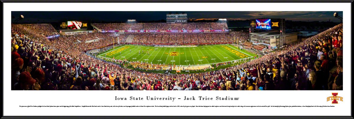 Iowa State Cyclones Football Night Game Panoramic Framed Wall Art - College Sports Decor for Man Cave, Game Room, or Office