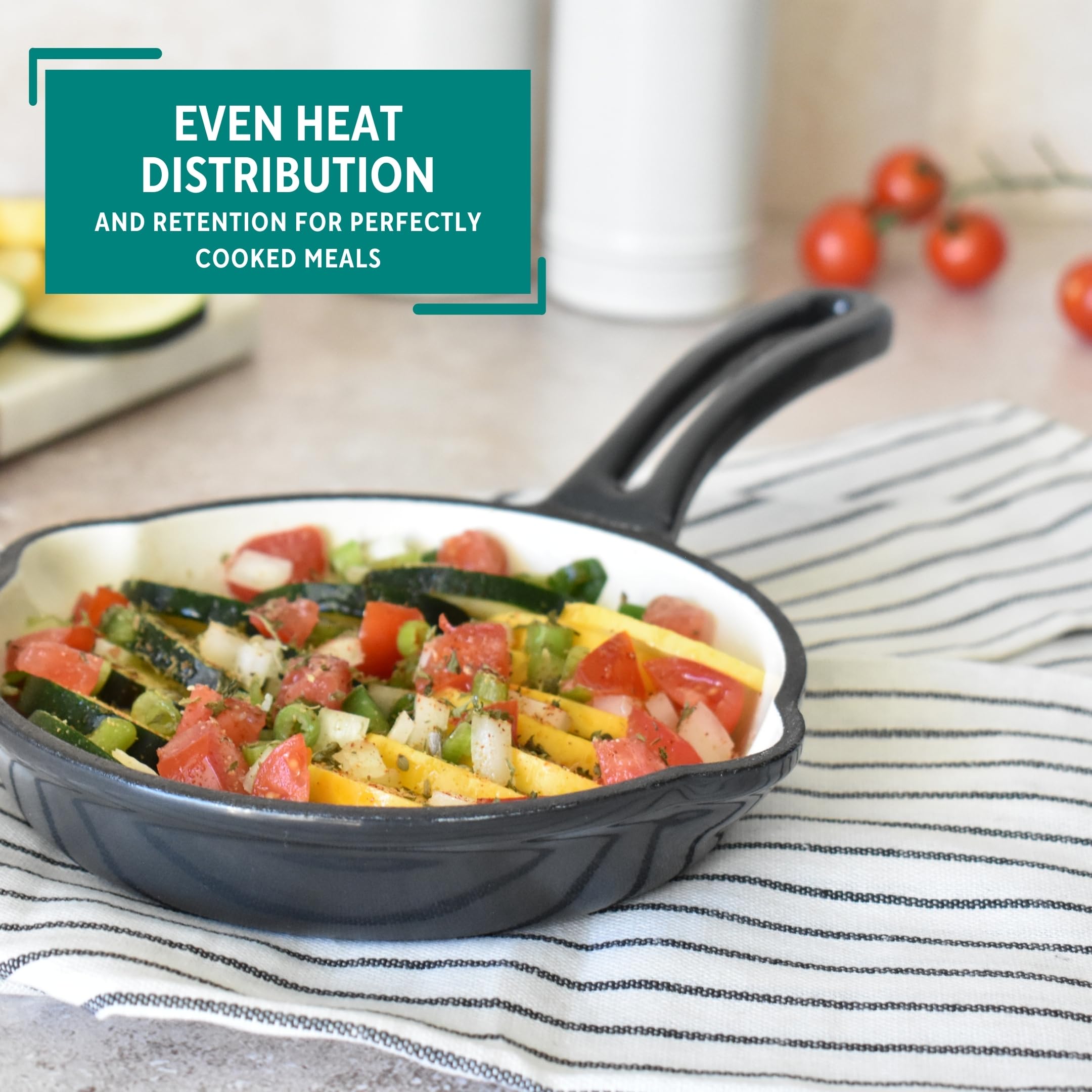 Mirror 6 Inch Cast Iron Enamel Skillet - Pre-Seasoned Gray Dutch Oven for Stovetop, Oven & Camping - Perfect for Searing, Baking & Frying