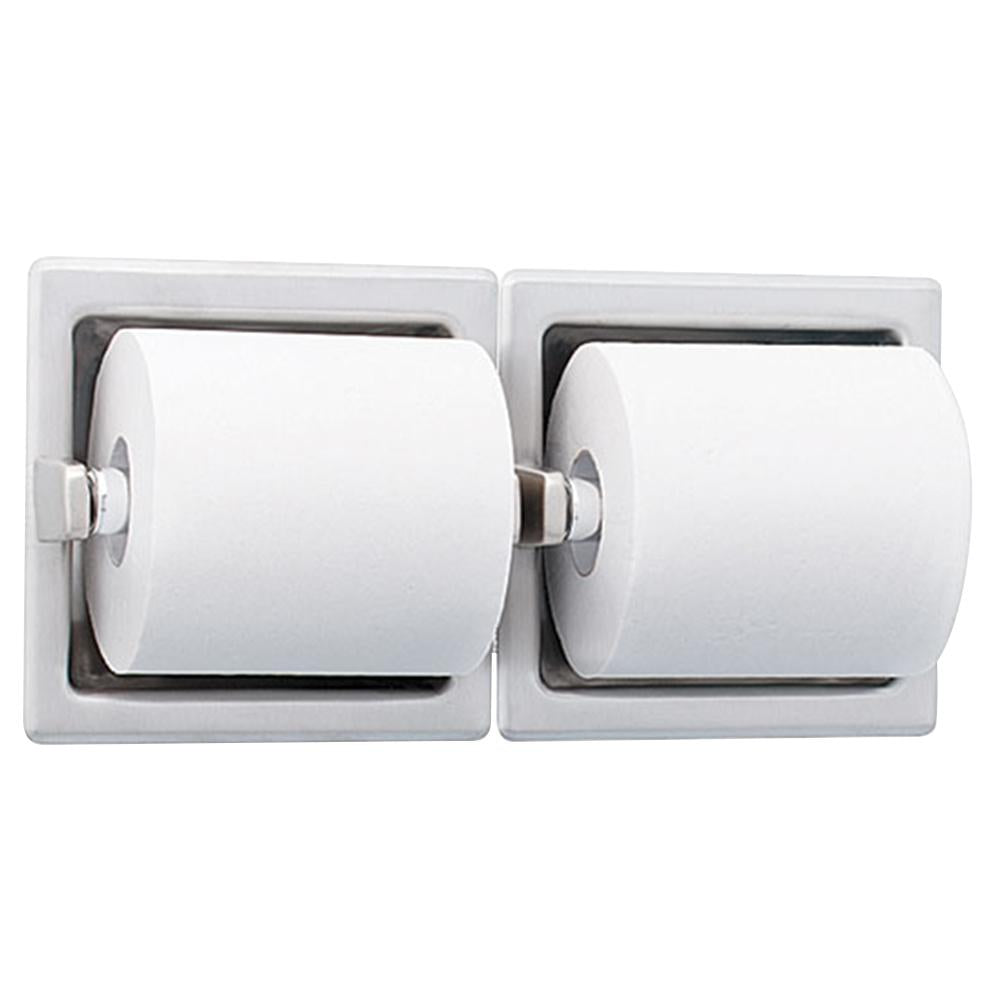 Bradley 5124 0000 Bradex Recessed Dual Roll Toilet Paper Holder - Satin Nickel Finish for Bathroom & Restroom Organization