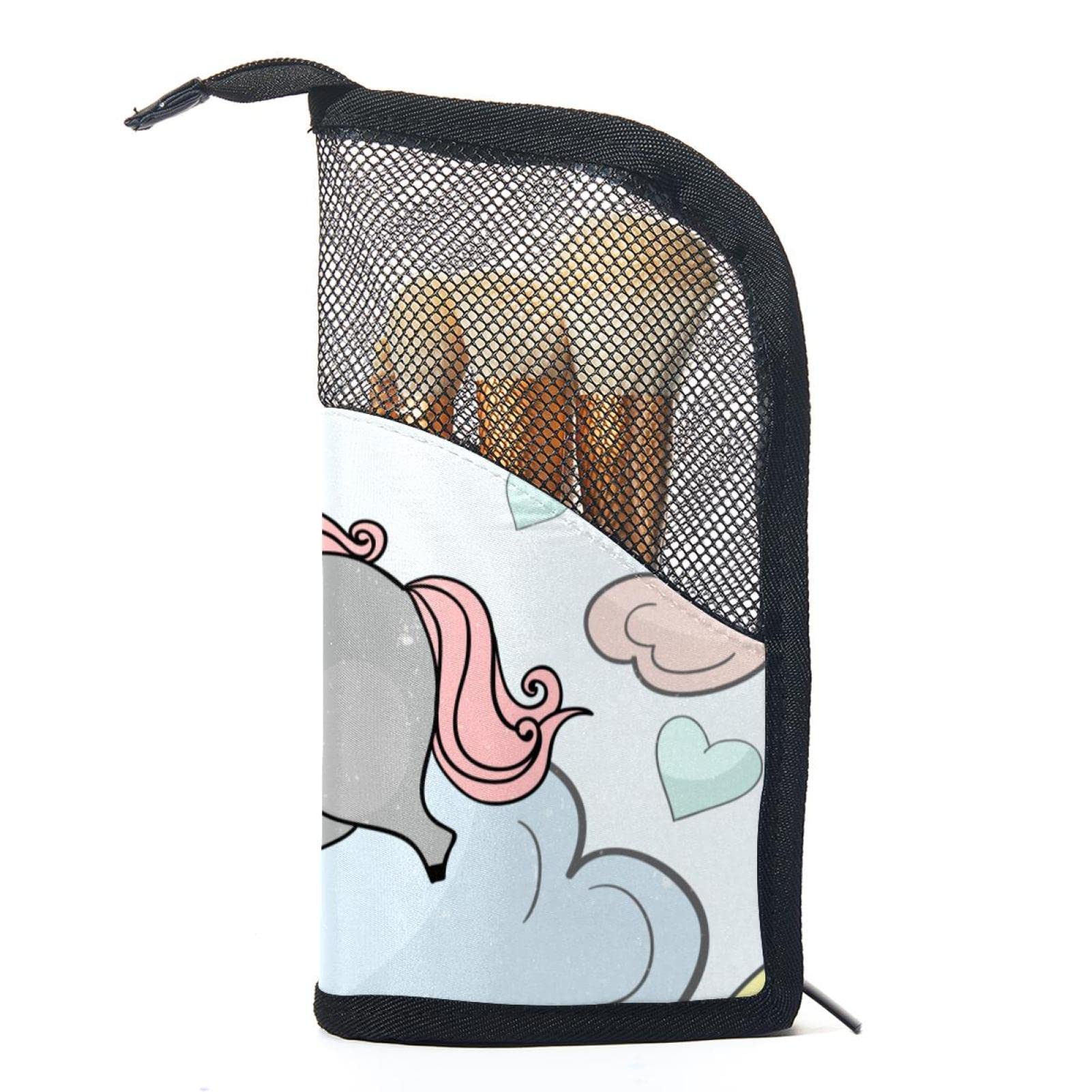 12-Piece Makeup Brush Organizer Bag with Colored Cloud Unicorn Design - Portable Cosmetic Brush Holder Case for Travel, Home & Professional Makeup Artists