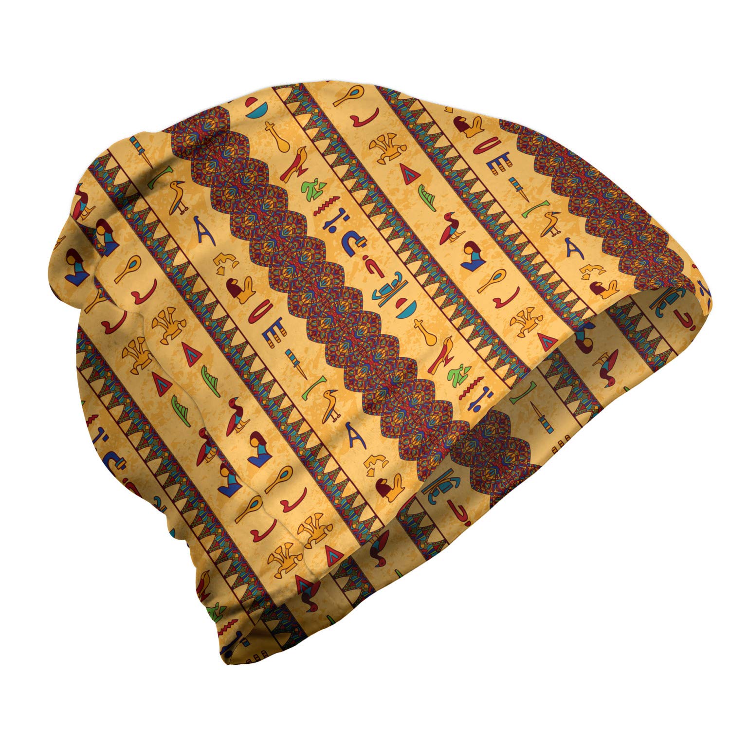 Ambesonne Unisex Beanie with Hieroglyphs Print - Warm Winter Hat for Men & Women - Perfect for Hiking, Outdoor Activities & Cold Weather Fashion