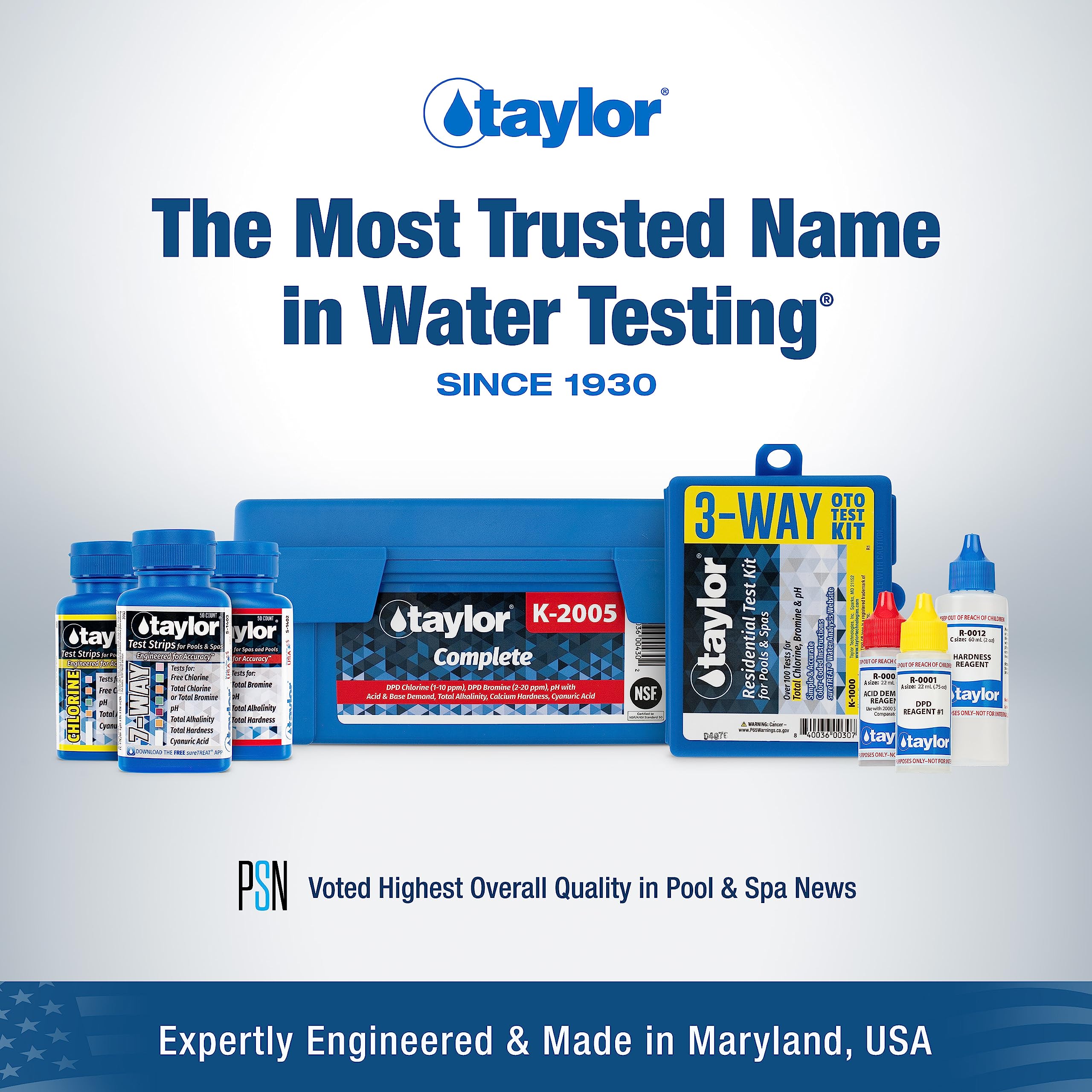 Taylor Pool Water Test Kit - Complete Swimming Pool & Spa Water Testing for Chlorine, pH, Alkalinity | Accurate Chemical Level Measurement for Pools, Hot Tubs, Spas | Ideal for Regular Maintenance & Water Quality Control