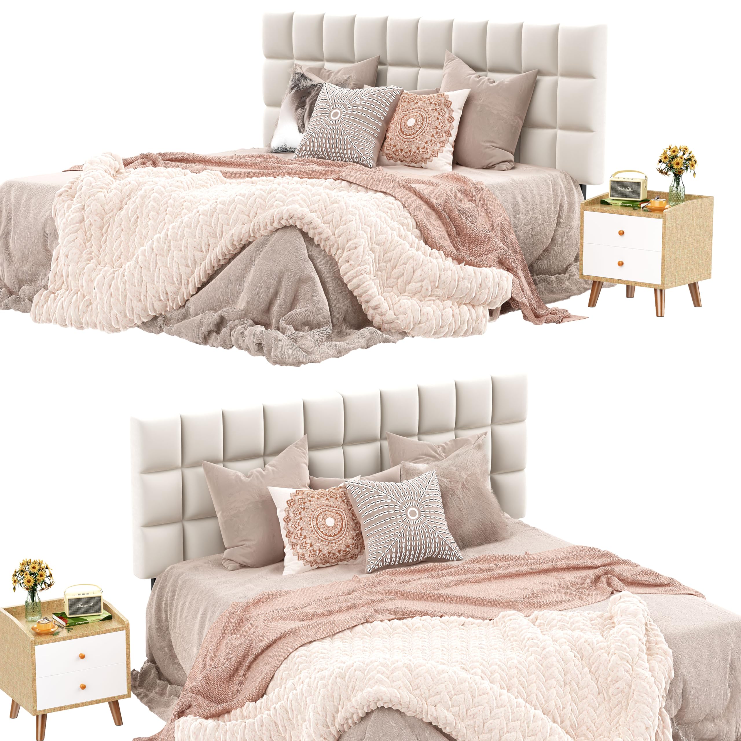 Andeworld Velvet Upholstered Tufted King Size Headboard with Metal Legs - Adjustable Height 42