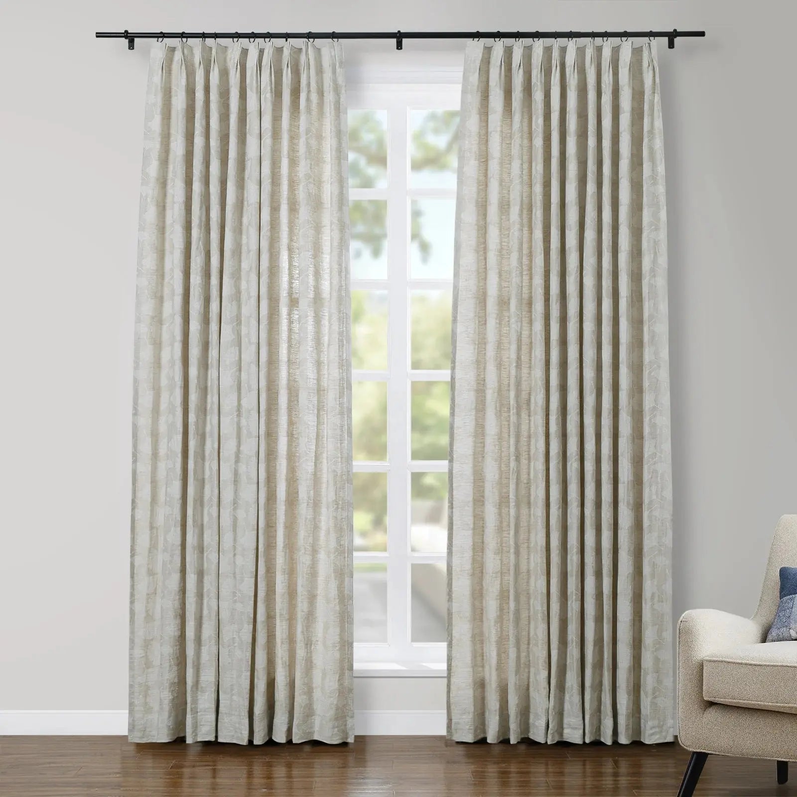 Luxury 100% Linen Jacquard Pleated Curtains - Blackout Drapes for Living Room, Bedroom & Dining Room - Elegant Home Decor for Windows