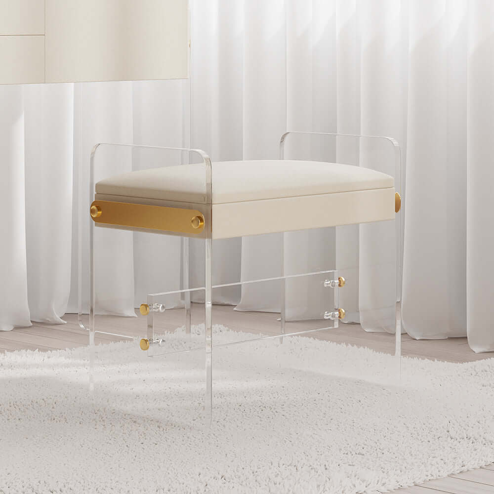 White Extendable Acrylic Makeup Vanity Set with Mirror, Stool & Drawers - Perfect for Bedroom, Dressing Room & Small Space Organization