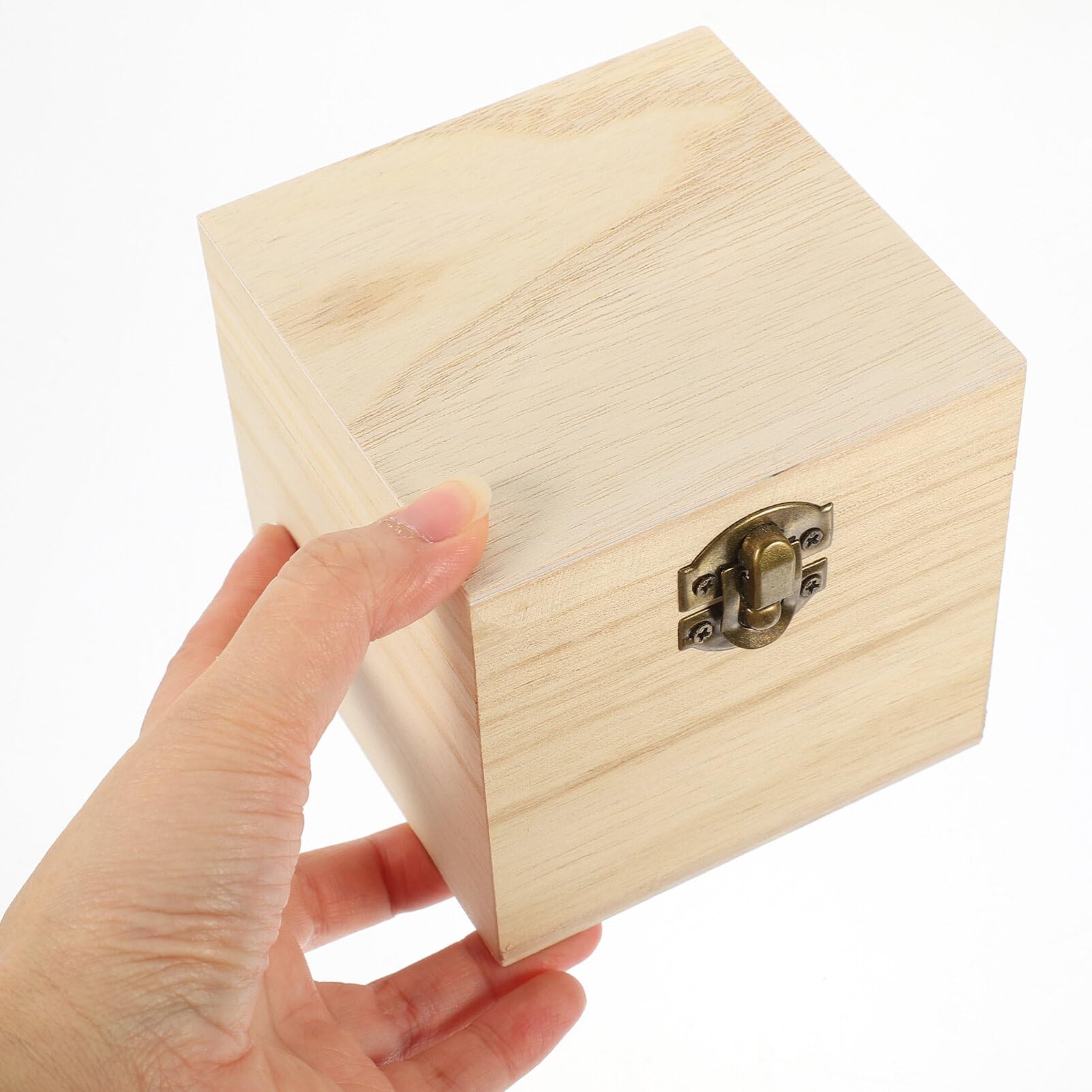 4-Piece Unfinished Wooden Square Box Set with Hinged Lid & Front Clasp - DIY Craft Storage, Jewelry Organizer - Perfect for Home Decor, Wedding Favors & Gift Packaging