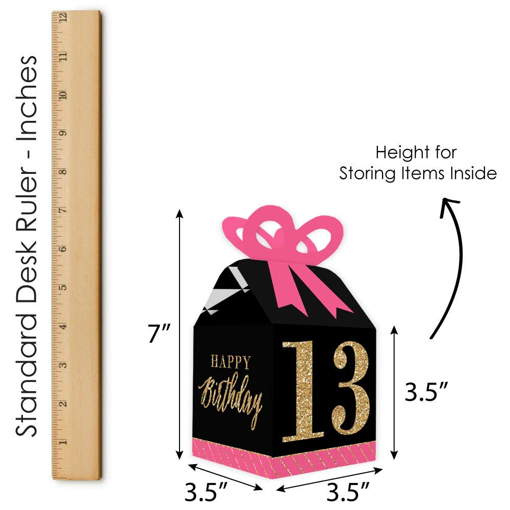 Chic 13th Birthday Gift Boxes - Pink, Black & Gold - Set of 12 for Party Favors