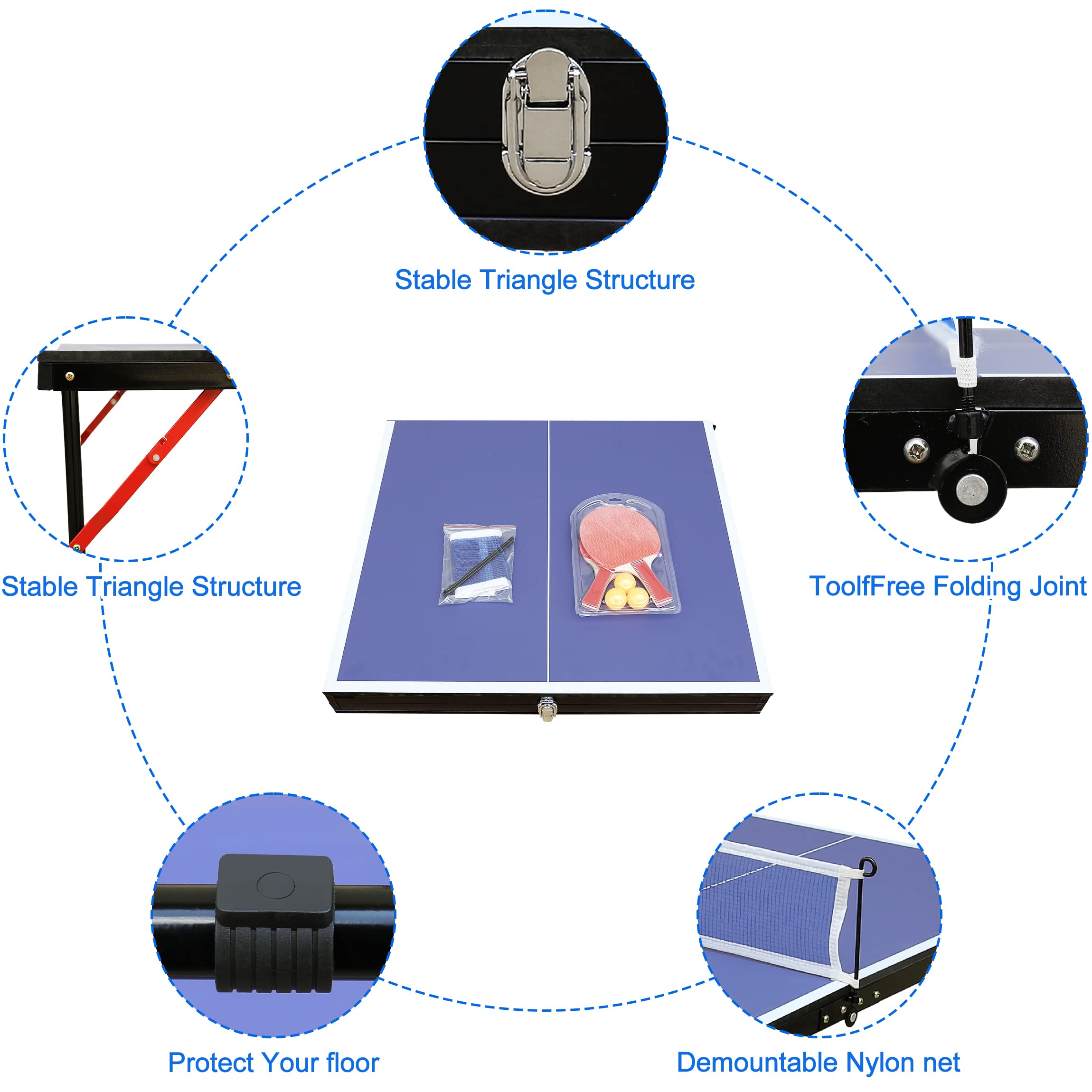 Foldable Midsize Ping Pong Table Set with Net & 2 Paddles - Indoor/Outdoor Waterproof Table Tennis Game for Backyard, Basement & Recreation Rooms