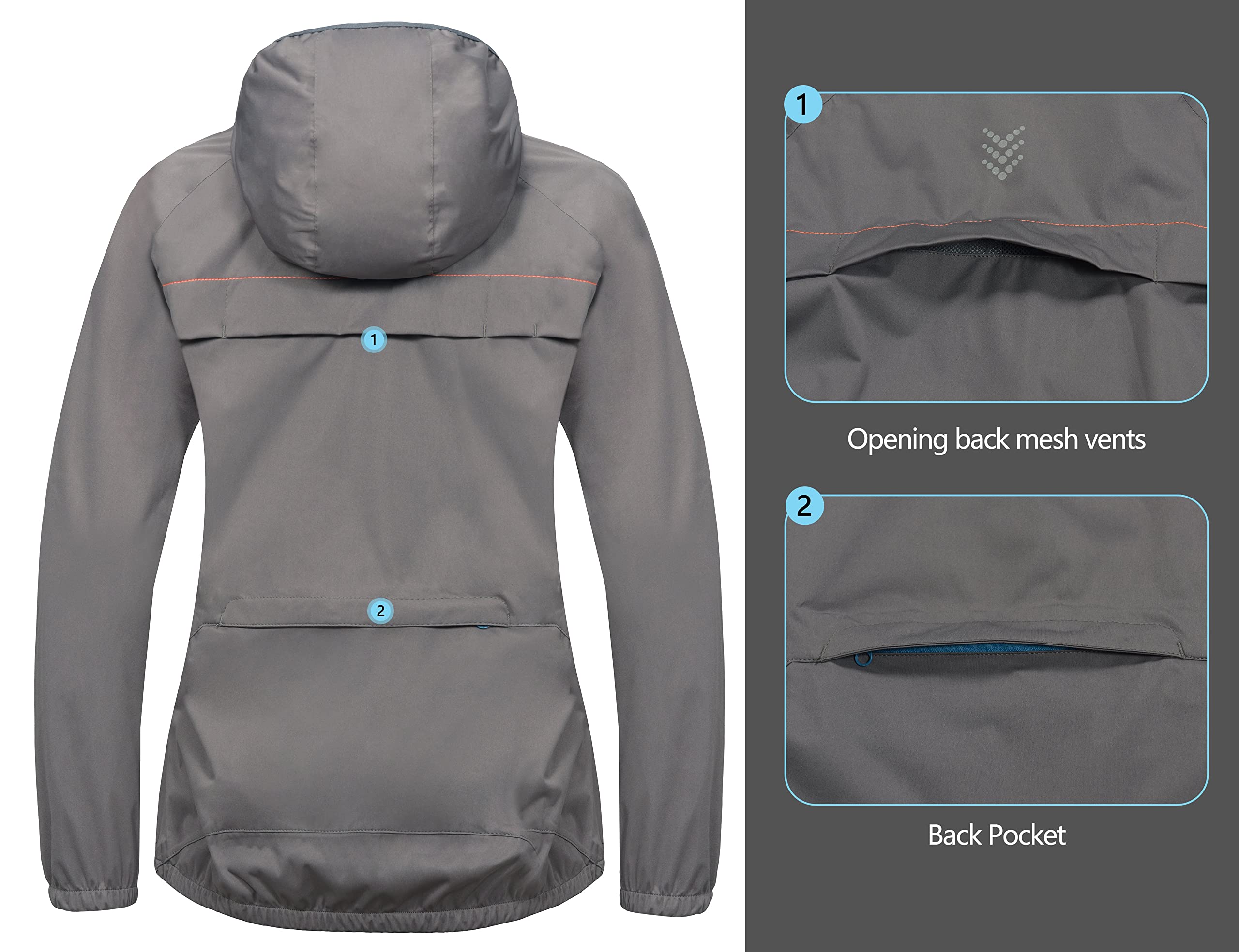Little Donkey Andy Women's Lightweight Waterproof Cycling Jacket with Hood - Windproof, Stretchable & Packable Raincoat for Outdoor Biking, Hiking & Commuting