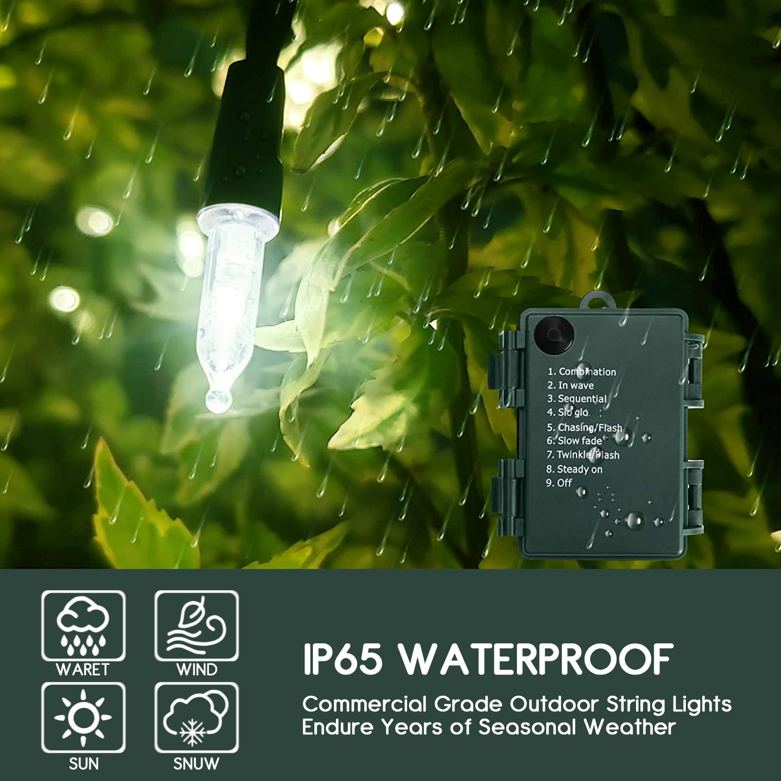 KOUQIYA 2 Pack Battery Operated Christmas Lights - 17ft 50 LED Mini String Lights with Auto-Timer & 8 Lighting Modes, Waterproof for Indoor/Outdoor Holiday Decor (Cool White) - Perfect for Christmas Trees, Party, Wedding, Garden, and Home Decoration
