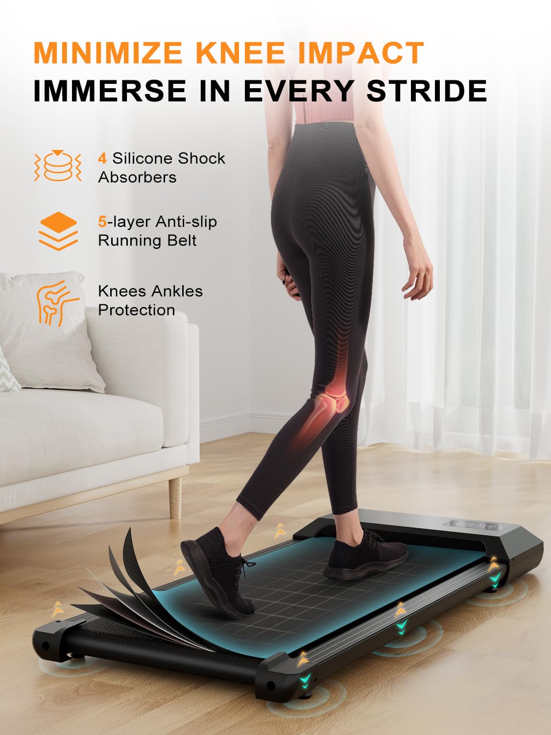 DeerRun Under Desk Treadmill - 2.5HP Quiet Portable Walking Pad for Home Office with APP/Remote Control & LED Display | No Installation Needed | Perfect for Workouts While Working or Watching TV