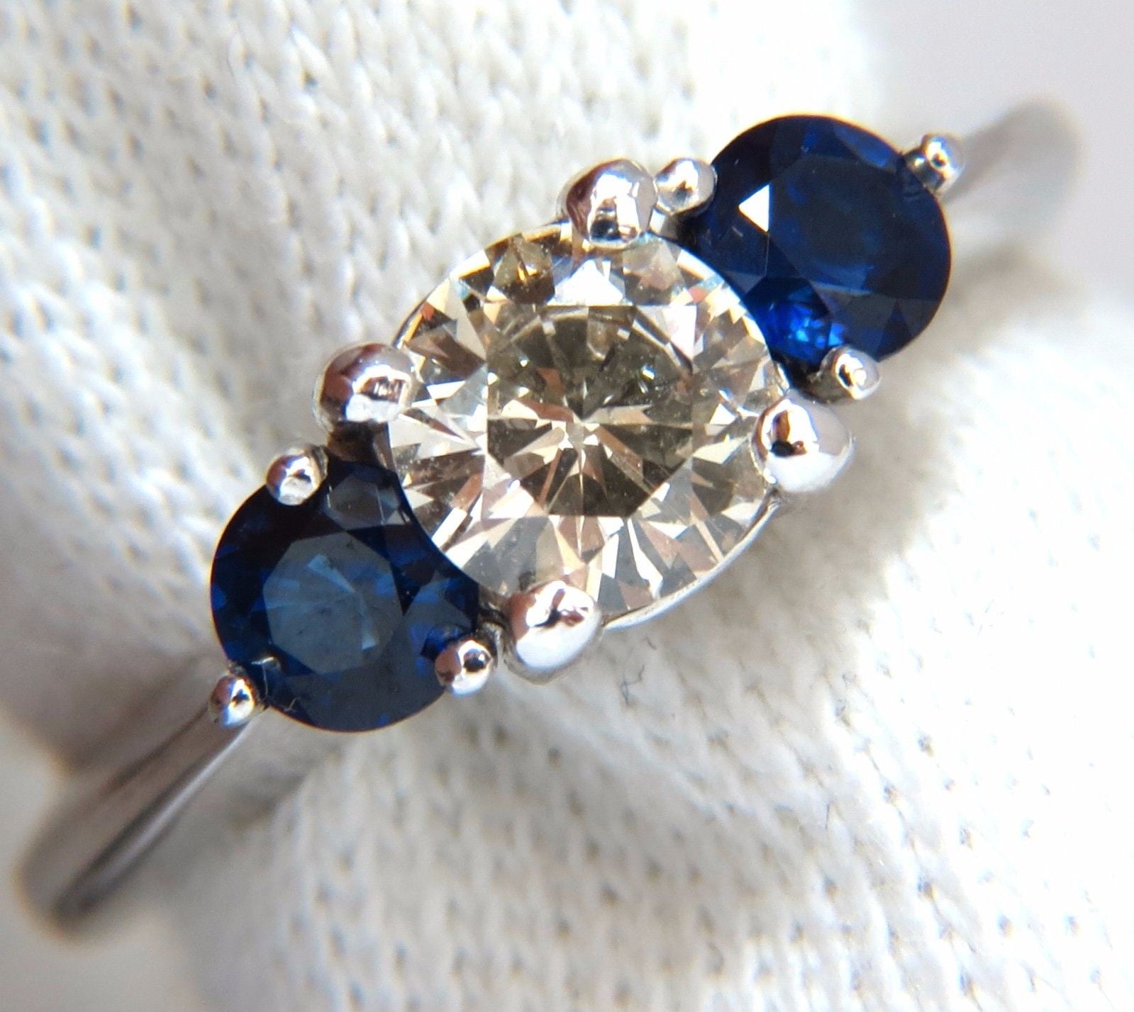 1.44CT Natural Round Diamond & Sapphire Three Stone Classic 14K Gold Ring – Elegant Jewelry for Engagement, Wedding, and Anniversary Gifts