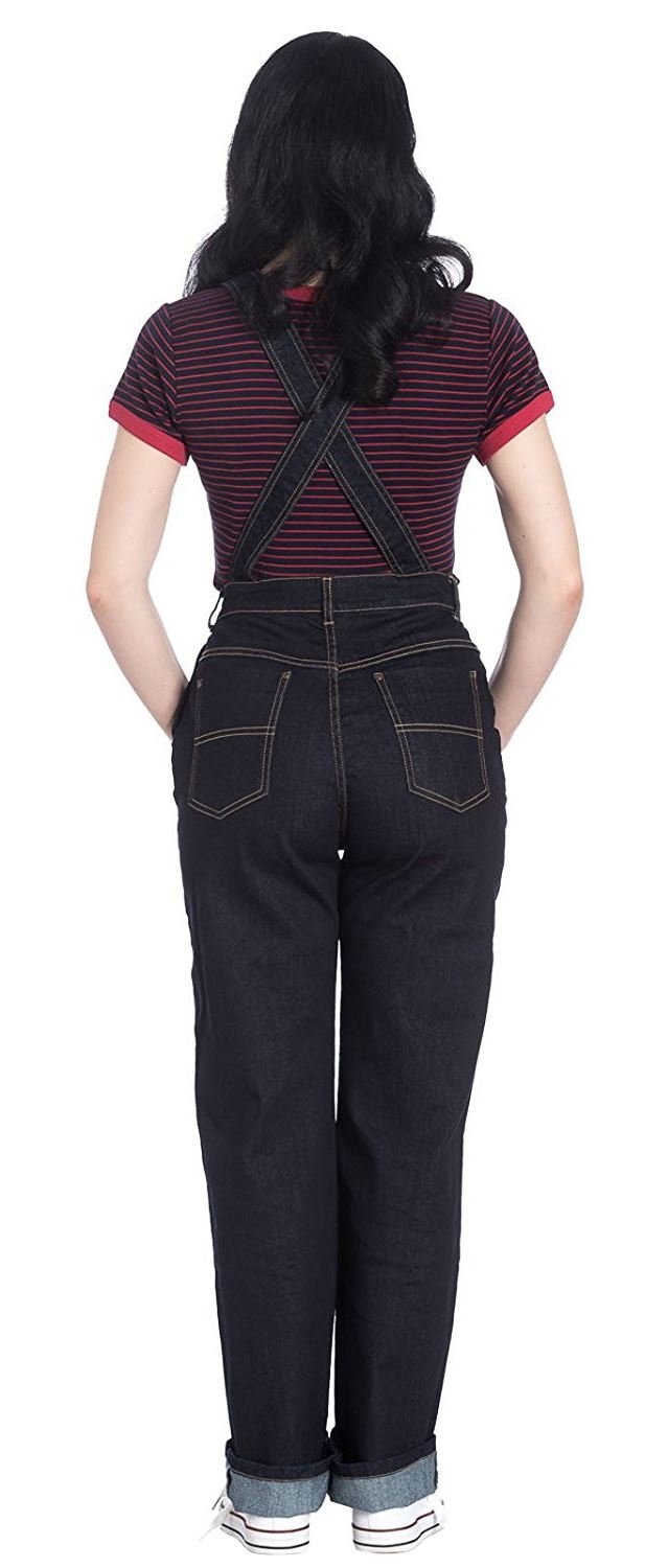 Hell Bunny Elly May High Waist Denim Jeans - Vintage 1940s 50s Retro Rockabilly Dungarees for Women | Perfect for Pin-Up Fashion, Swing Dancing & Rockabilly Style Outfits