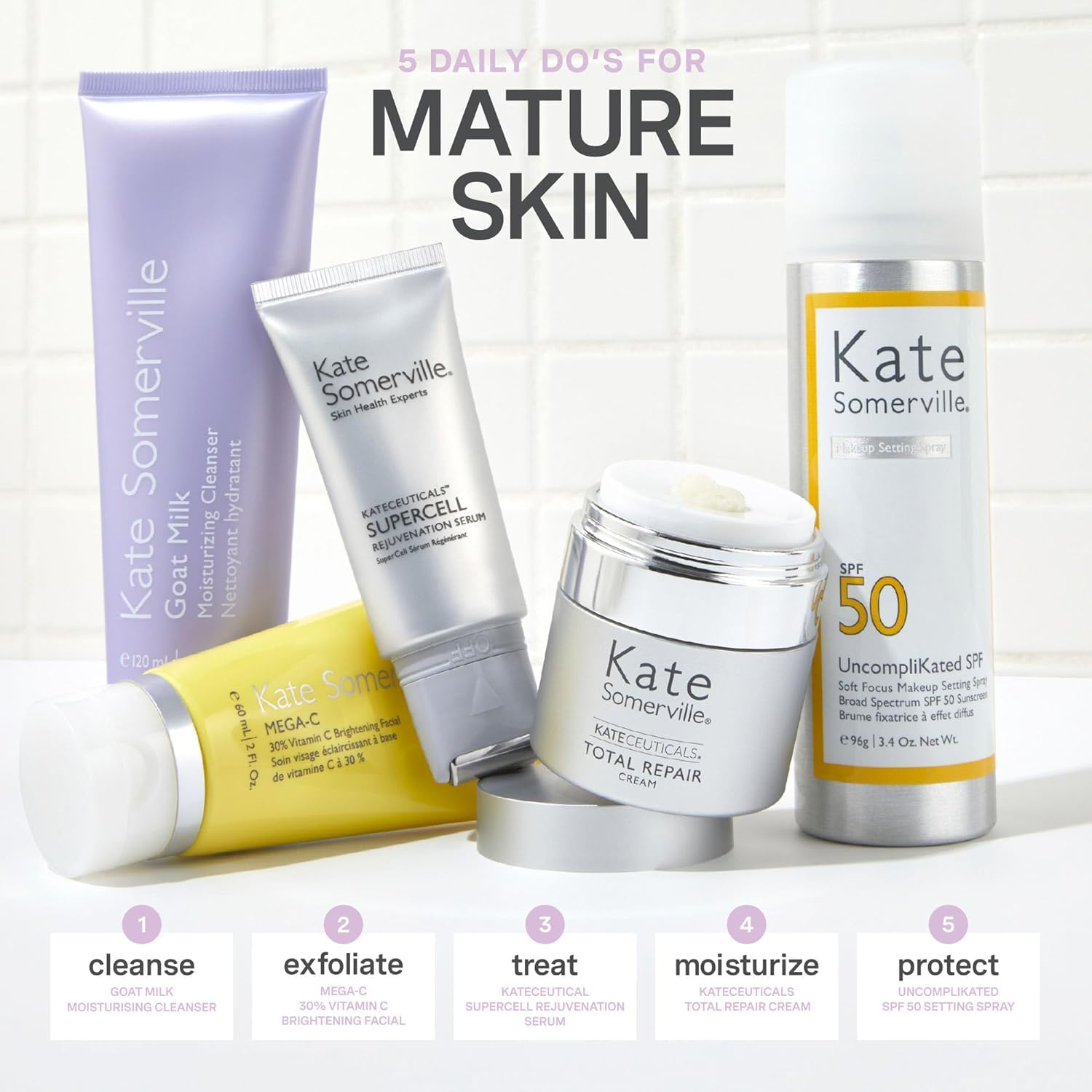 Kate Somerville Barrier-Building Power Pair - Goat Milk Moisturizing Cleanser (4oz) & KateCeuticals® SuperCell Rejuvenating Peptide Serum (1oz) | Hydrating Skincare Set for Dry, Sensitive Skin | Morning & Night Routine Essentials