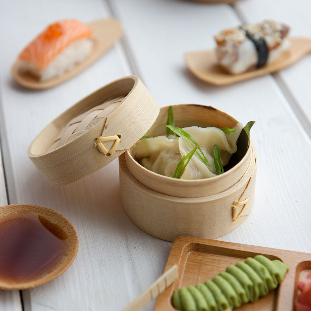 100-Pack 2 oz Natural Bamboo Mini Steamers & 100-Pack 3.5