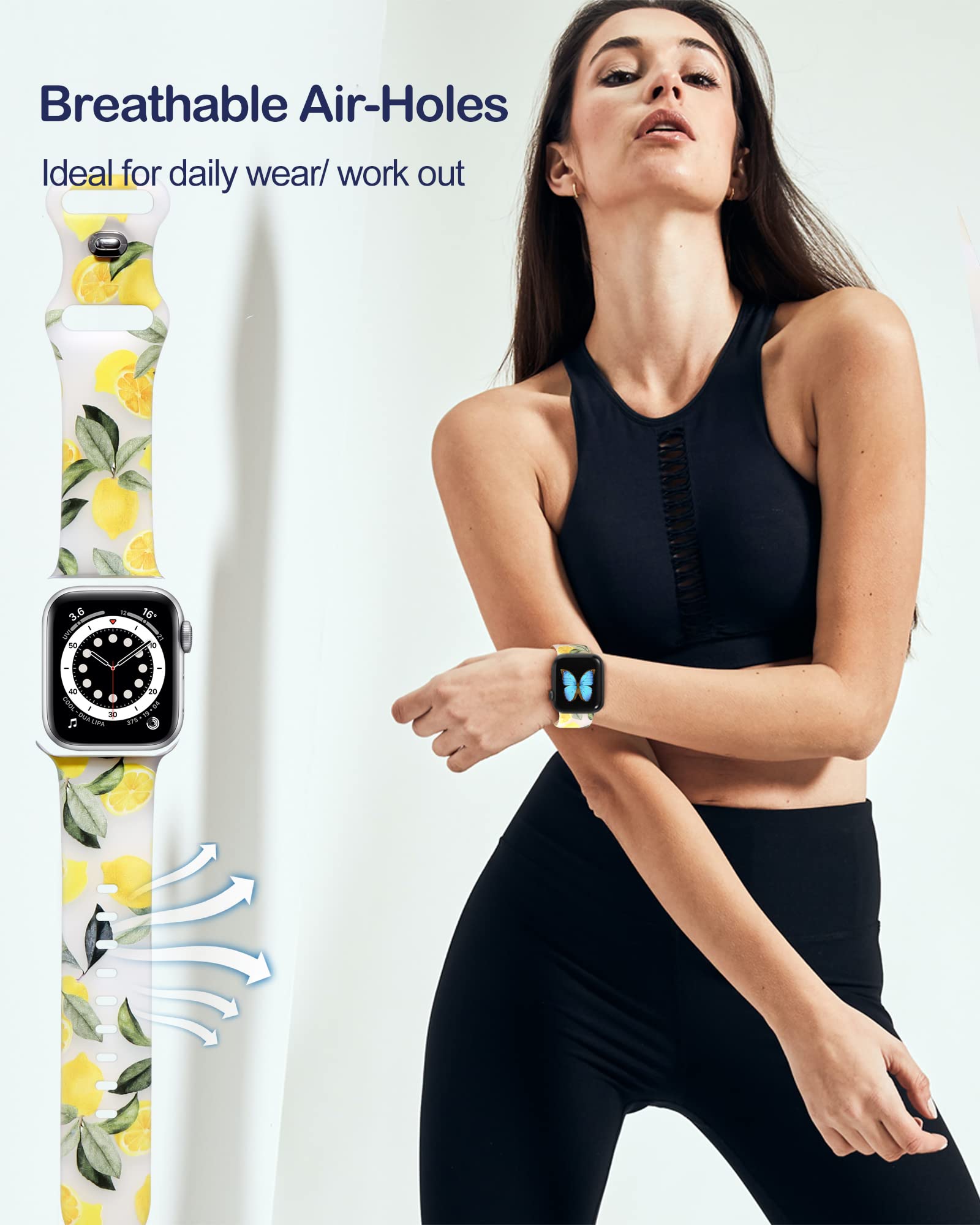 Witzon Compatible Apple Watch Band Series 8/7/6/5/4/3/2/1/SE/Ultra - 38mm 40mm 41mm 42mm 44mm 45mm 49mm Cute Print Silicone Sport Strap for Women - Replacement Accessories (Greenery) - Perfect for Workouts, Running, Yoga & Daily Wear