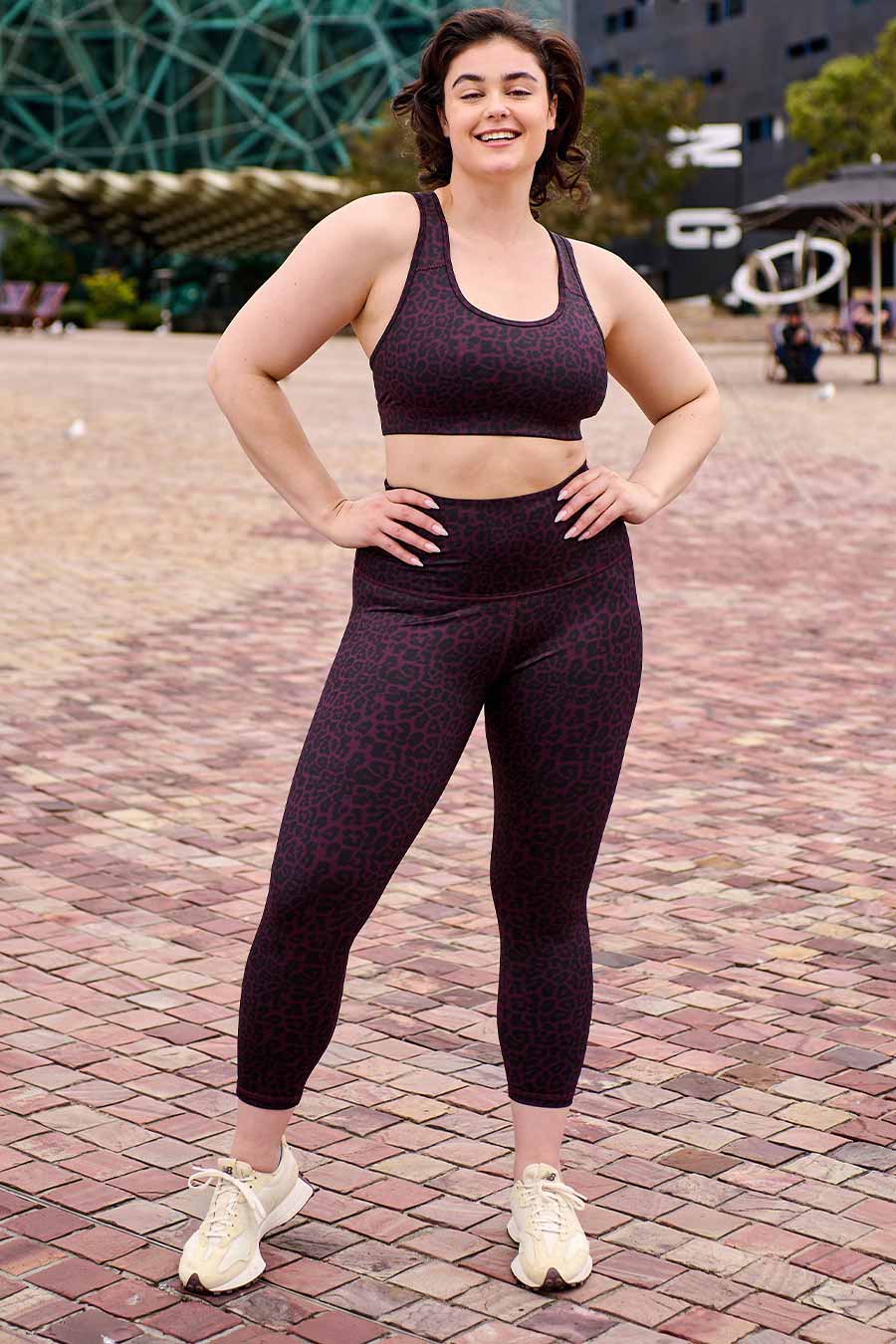 High Waist 7/8 Yoga Leggings for Women - Wine Leopard Print Workout Pants for Running, Gym & Lounge Wear