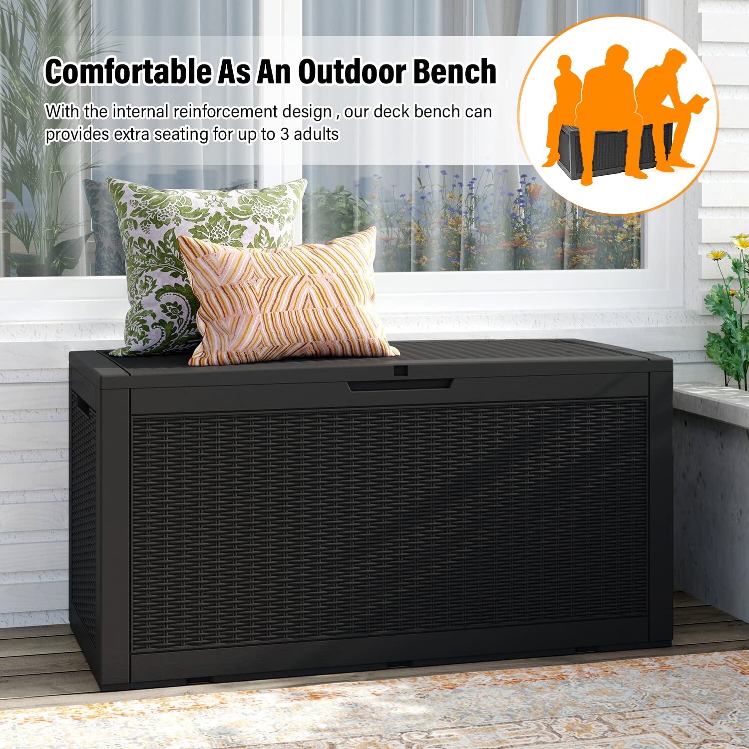 PayLessHere 100 Gallon Waterproof Deck Storage Box - Outdoor Garden, Pool & Patio Furniture with Lockable Lid - Perfect for Storing Cushions, Pool Toys & Gardening Tools
