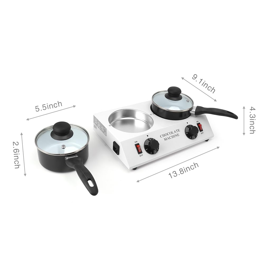 110V Double Pots Chocolate Melting Machine - 80W Electric Tempering Pot for Melting Chocolate, Butter, Candy & Cheese - Perfect for Bakeries, Candy Shops & Home Dessert Making