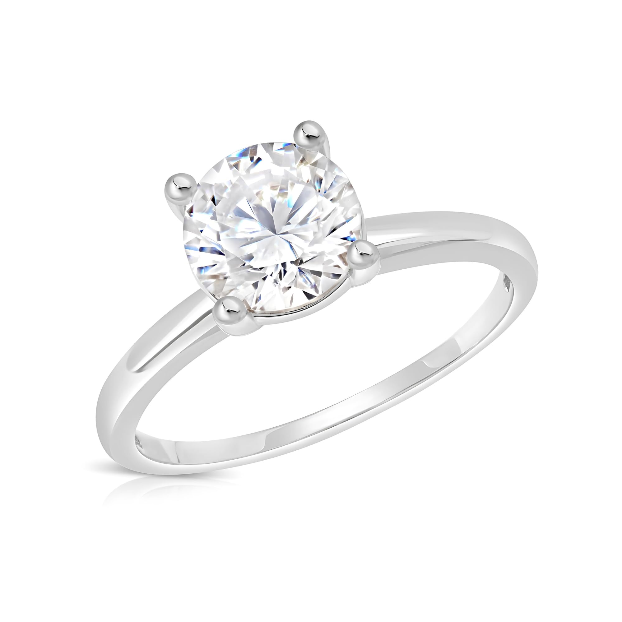 2 Carat Round Cubic Zirconia Solitaire Engagement Ring for Women - 14k Gold Plated Simulated Diamond Ring | Elegant Wedding Proposal, Anniversary Gift & Bridal Jewelry | MAX + STONE
