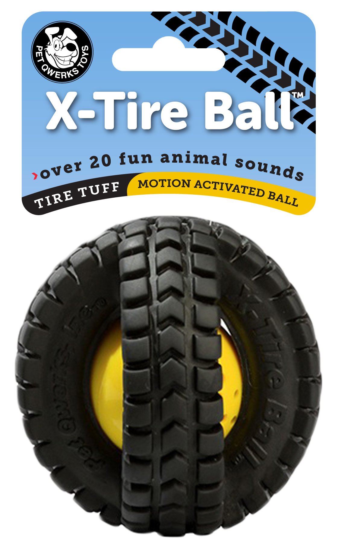 Pet Qwerks X-Tire Ball Interactive Dog Toy - Durable Rubber Tire with Squeaky Ball Inside, Noisy Chew Toy for Boredom Buster | Best for Light & Moderate Chewers | Perfect for Indoor Play, Backyard Fun & Interactive Training Sessions