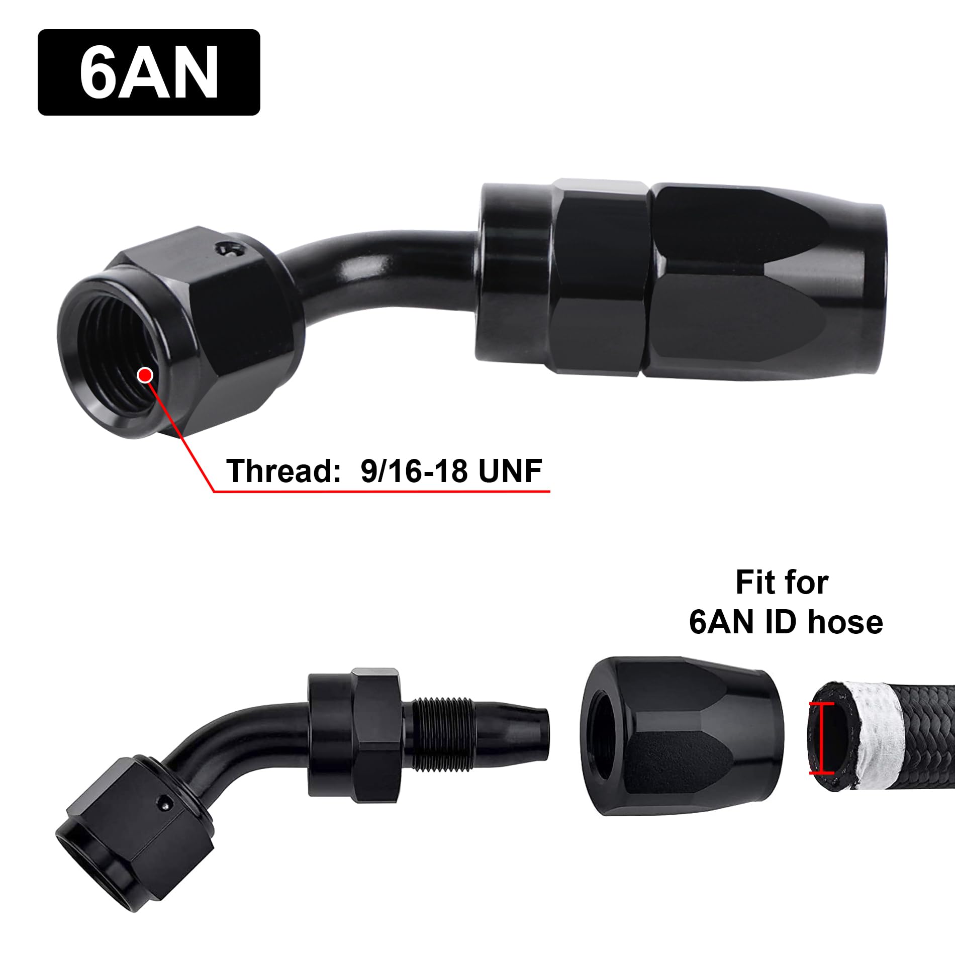 EVIL ENERGY 6AN 45° Swivel Fitting for CPE Hose - 4PCS Black - Fuel & Oil Lines