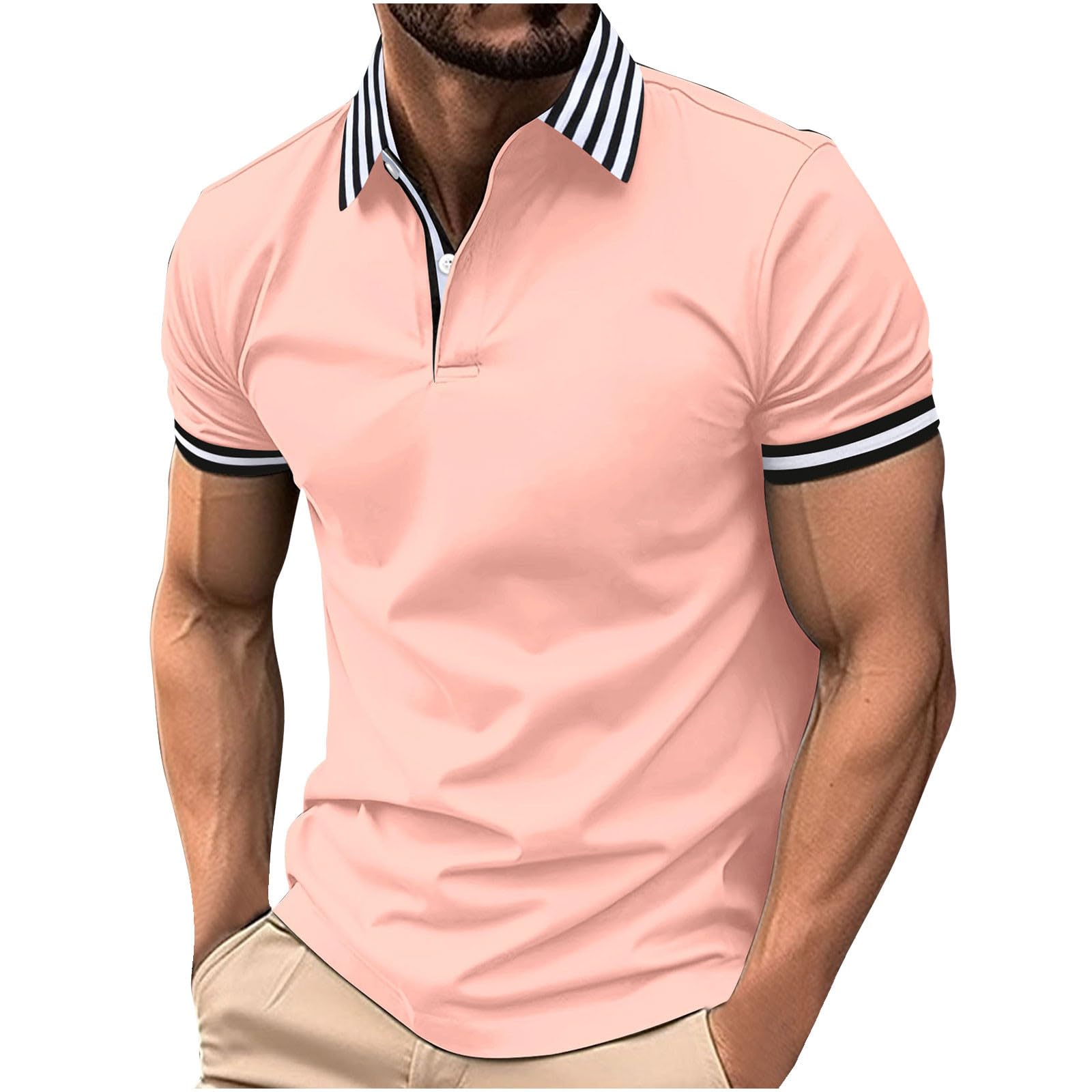 Men's Summer Polo Shirts - Short Sleeve Breathable Golf Shirts with Lapel & Striped Design - Casual Button Down Tops for Work & Outdoor Activities