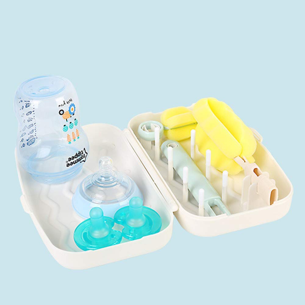Baby Bottle Drying Rack with Brush & Nipple Cleaner - Portable Space-Saving Travel Bottle Organizer for Breastfeeding & Formula Feeding Moms - Perfect for Nursery, Daycare & On-the-Go Use