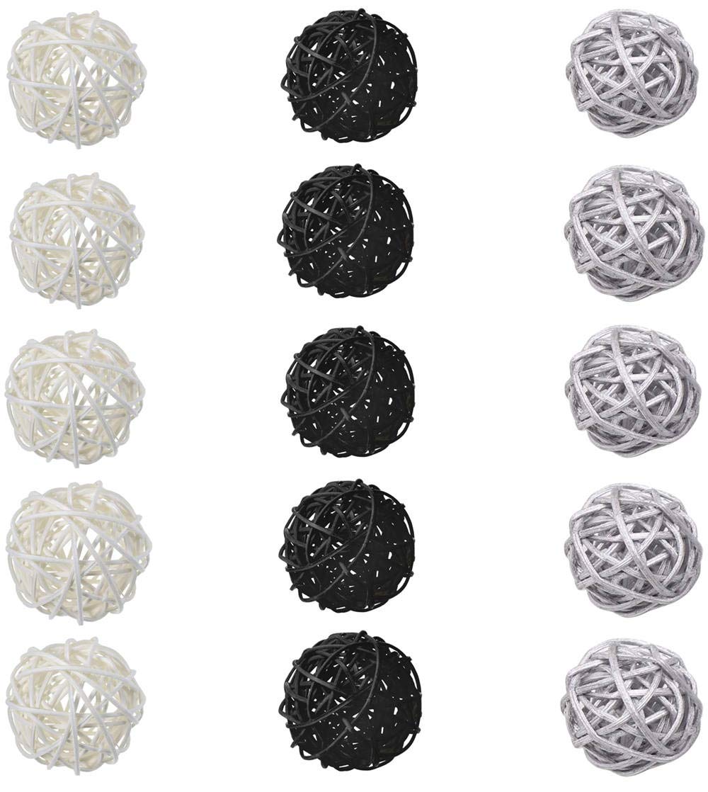 Natural Rattan Balls Decor Set - 24 Pack 2 Inch Wicker Balls for Home Decor, Wedding Centerpieces, Baby Shower & Aromatherapy Accessories (White, Black, Silver) | Boho Table Decor, Shelf Styling & DIY Craft Projects