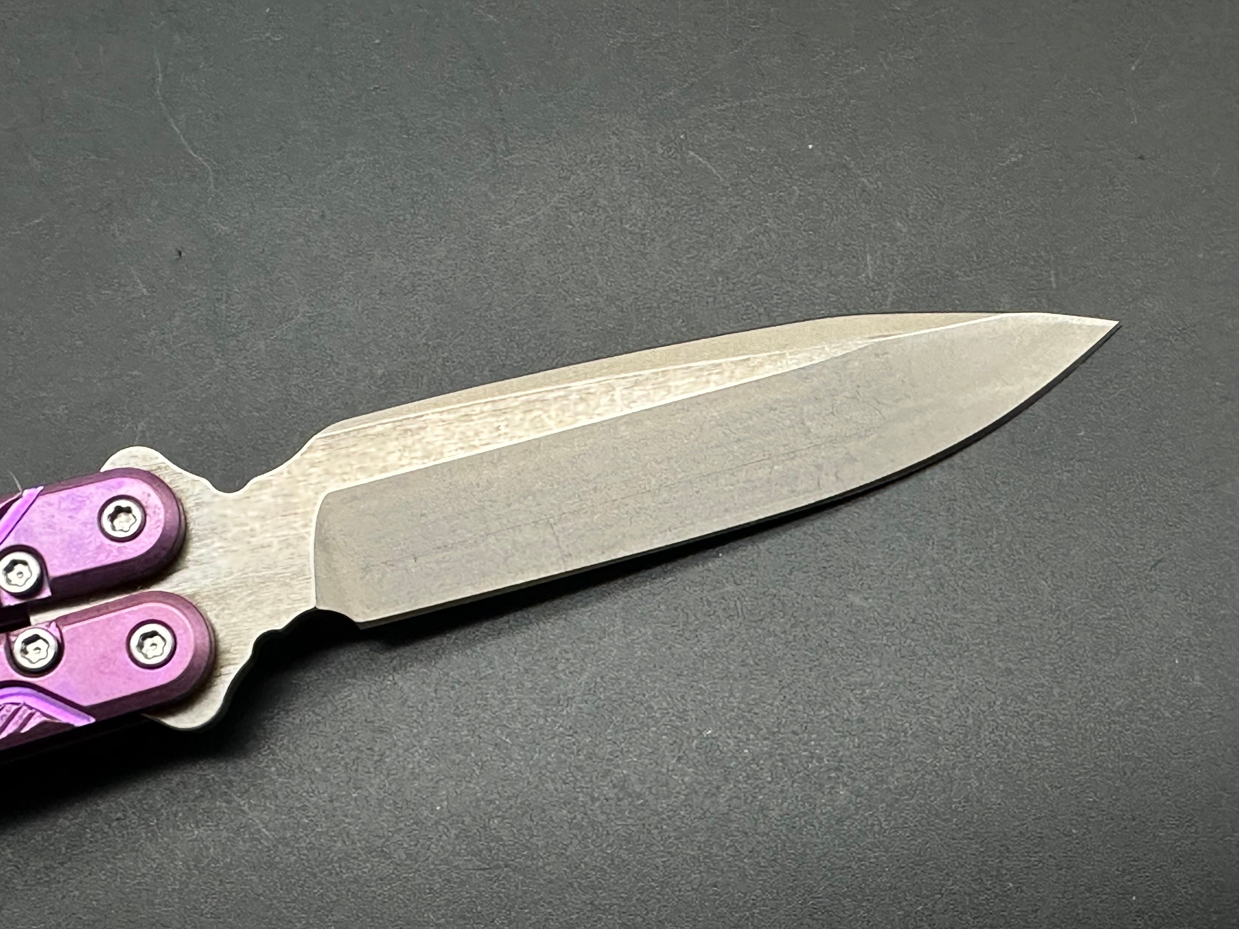 EOS Serpent Purple Titanium Balisong Knife with CPM S30V Spear Point Blade - Perfect for Flipping Tricks, Collecting, and Outdoor Adventures