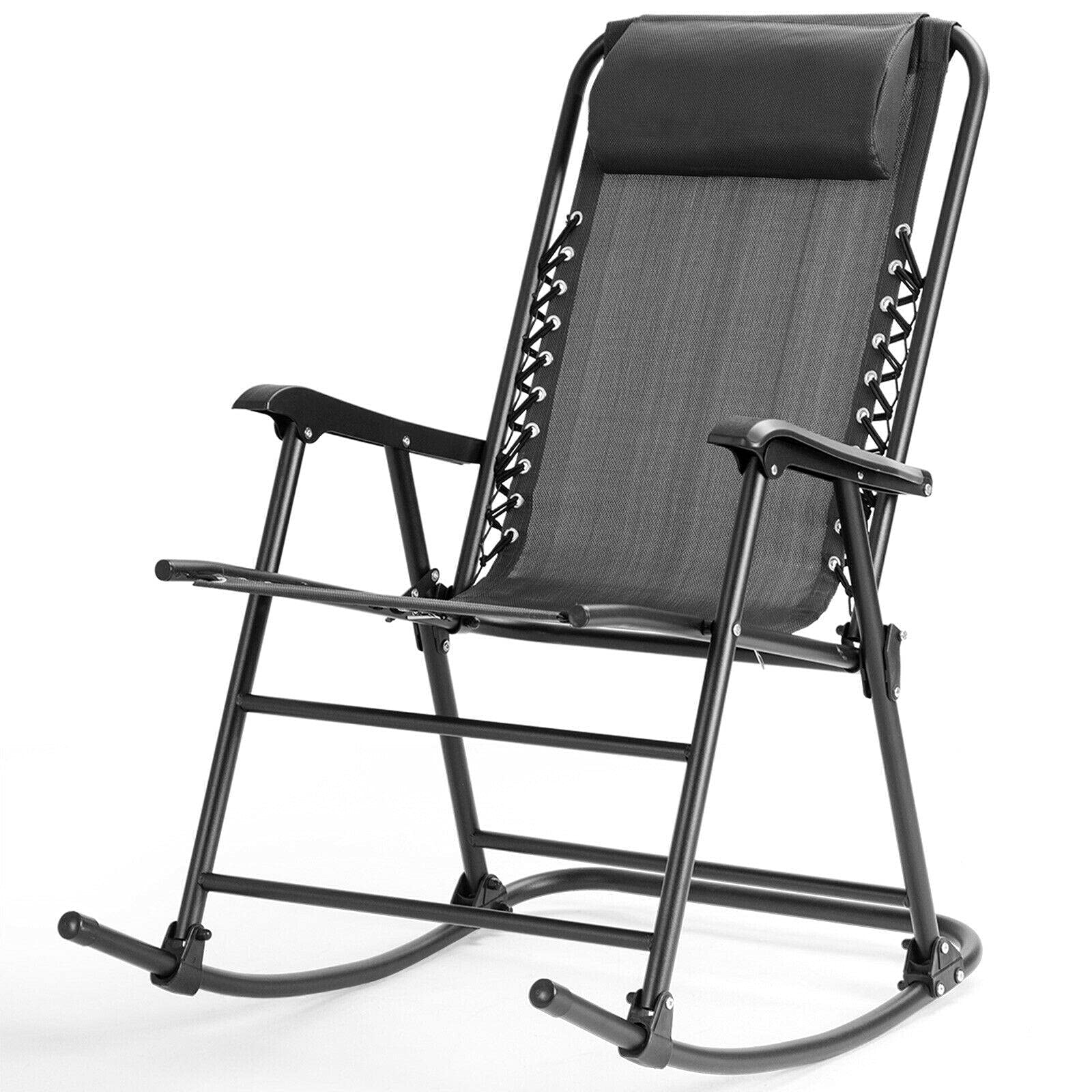 Folding Zero Gravity Rocking Chair - Adjustable Headrest Patio Recliner for Outdoor Relaxation, Grey Mikalo Rocker | Perfect for Backyard, Camping & Beach Use